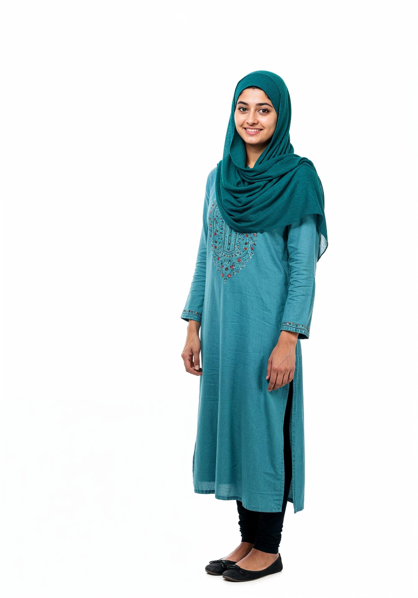 Young Muslim Woman in Modest Traditional Attire Educational Portrait