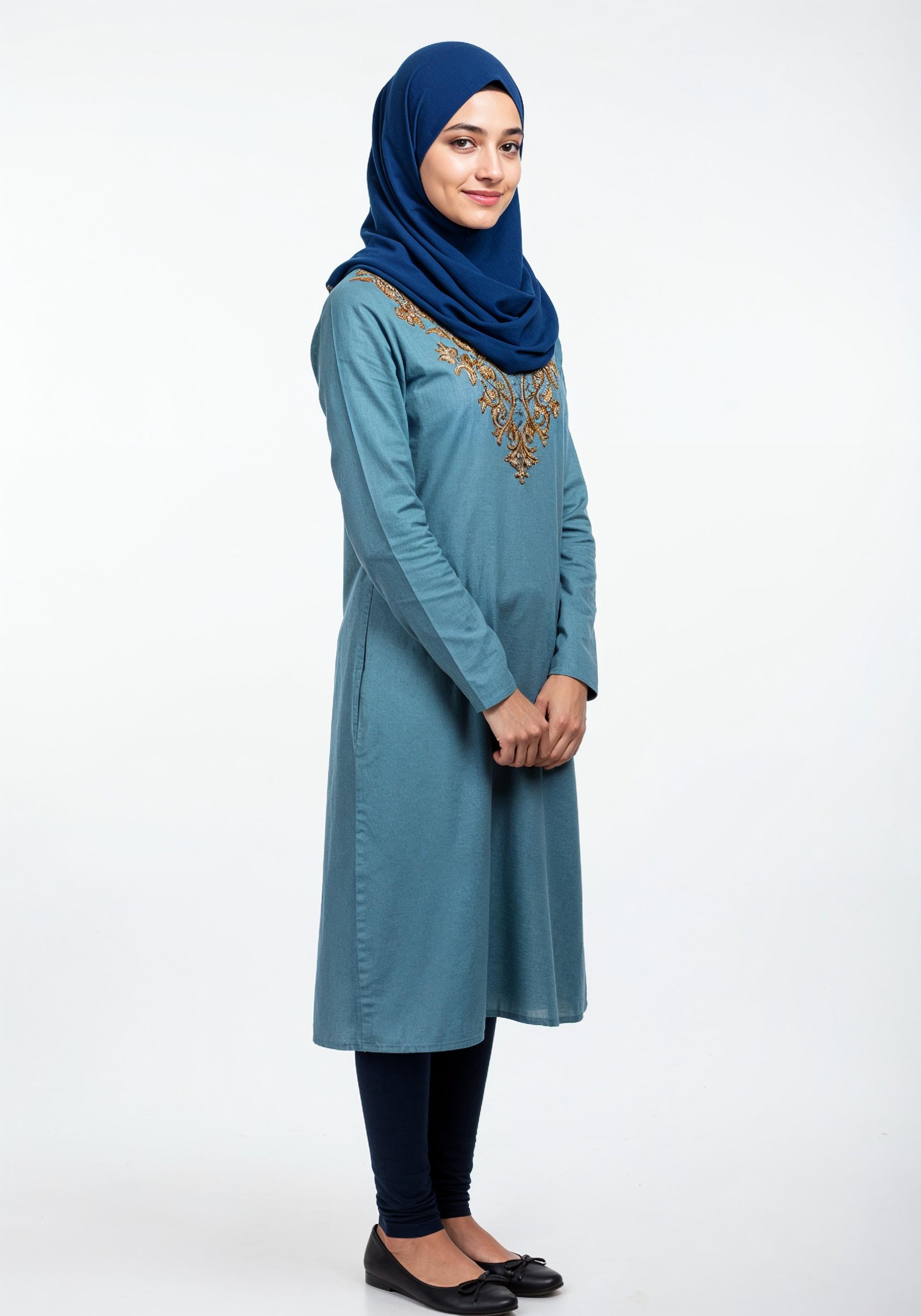 Young Muslim Woman in Modest Traditional Attire Educational Portrait