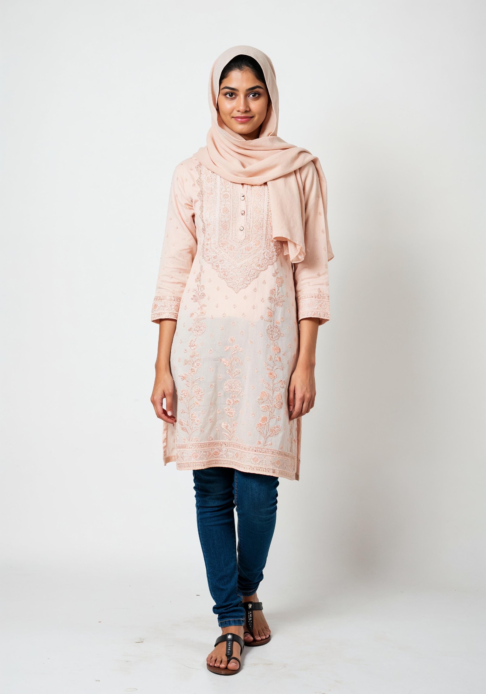 Young Muslim Woman in Modest Traditional Attire Educational Portrait
