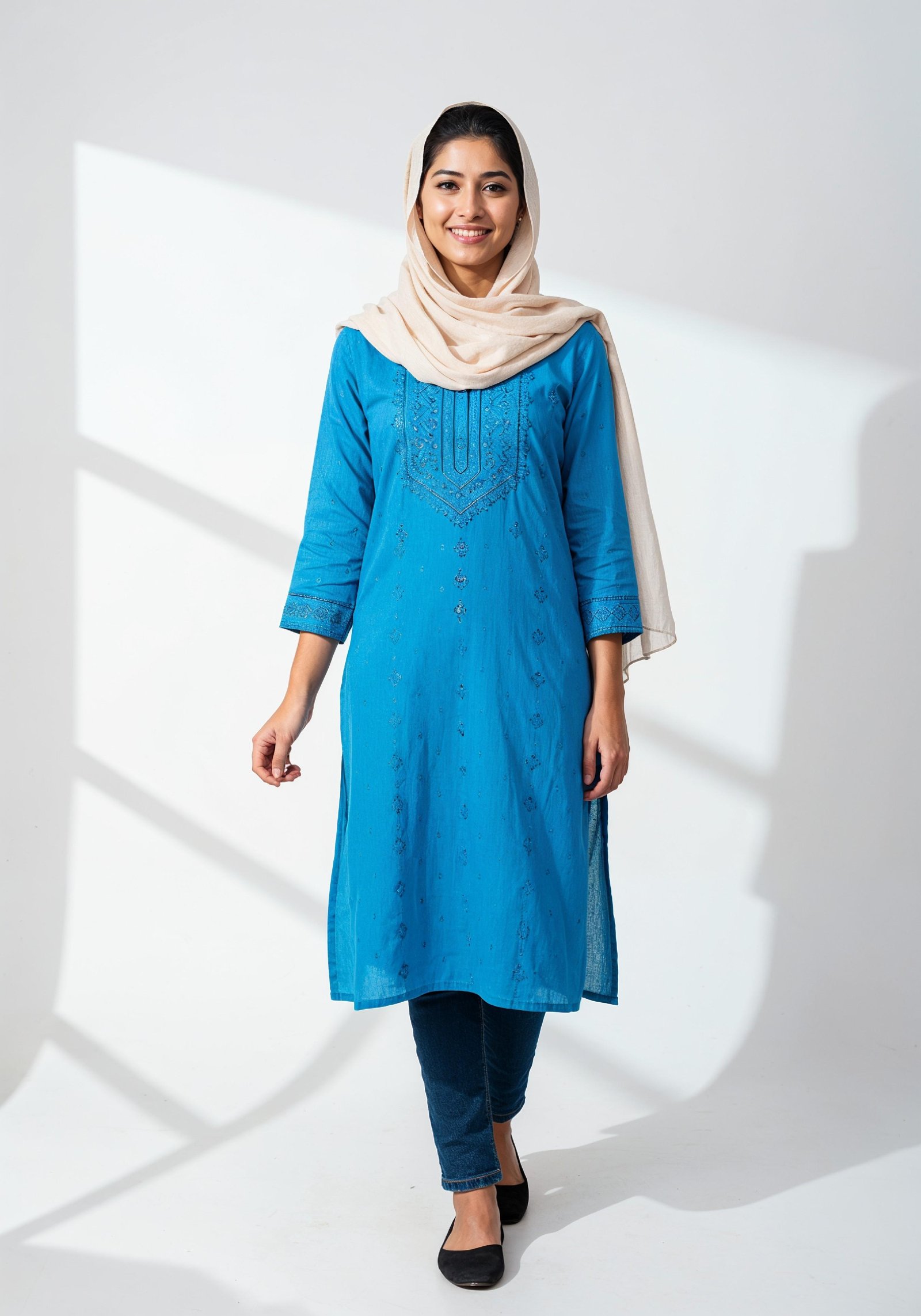 Young Muslim Woman in Modest Traditional Attire Educational Portrait