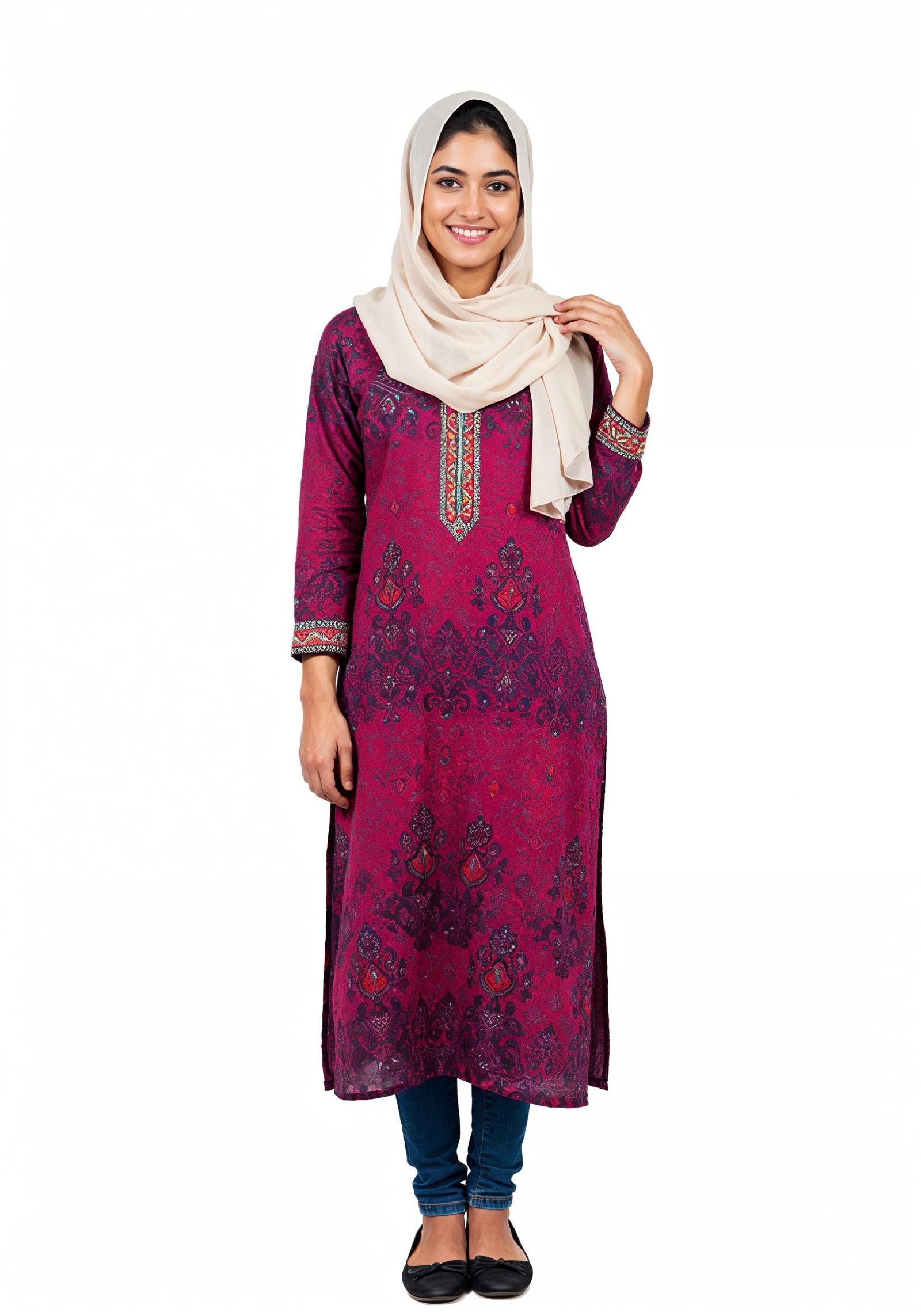 Young Muslim Woman in Modest Traditional Attire Educational Portrait