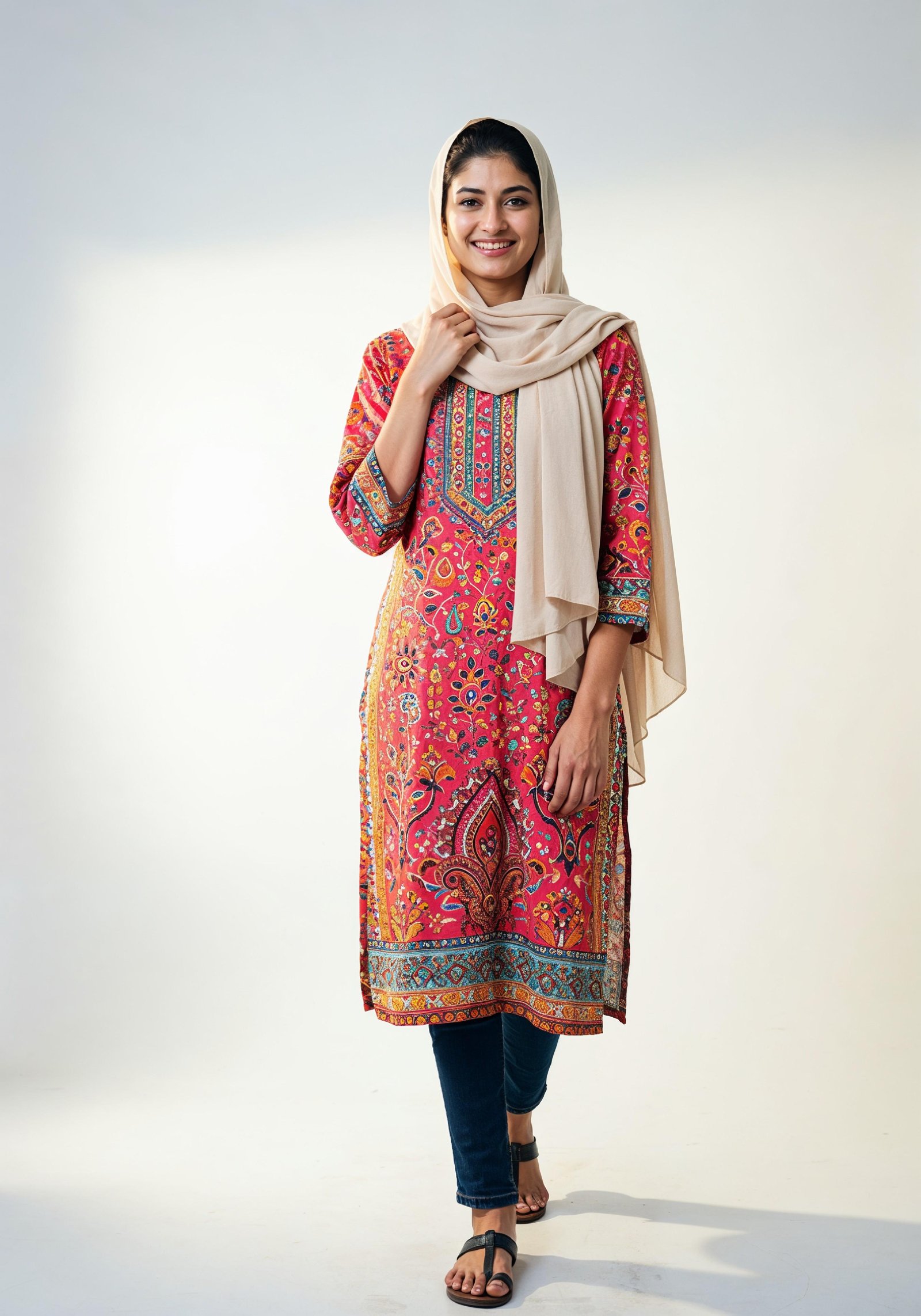 Young Muslim Woman in Modest Traditional Attire Educational Portrait