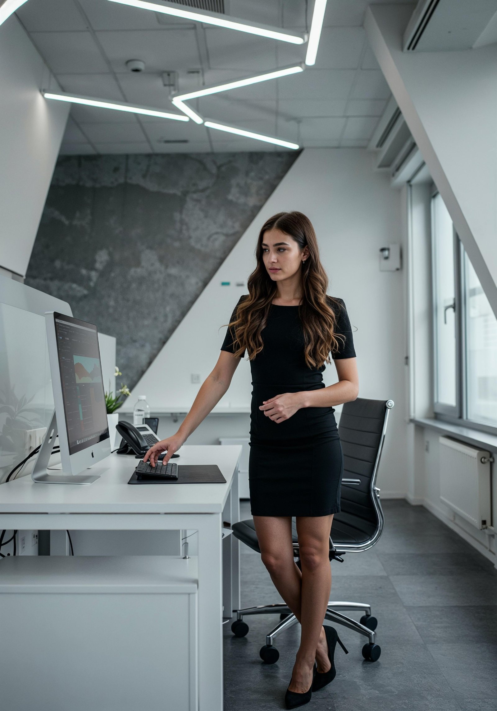 Young Professional Woman Working on Laptop in Modern Office Workspace