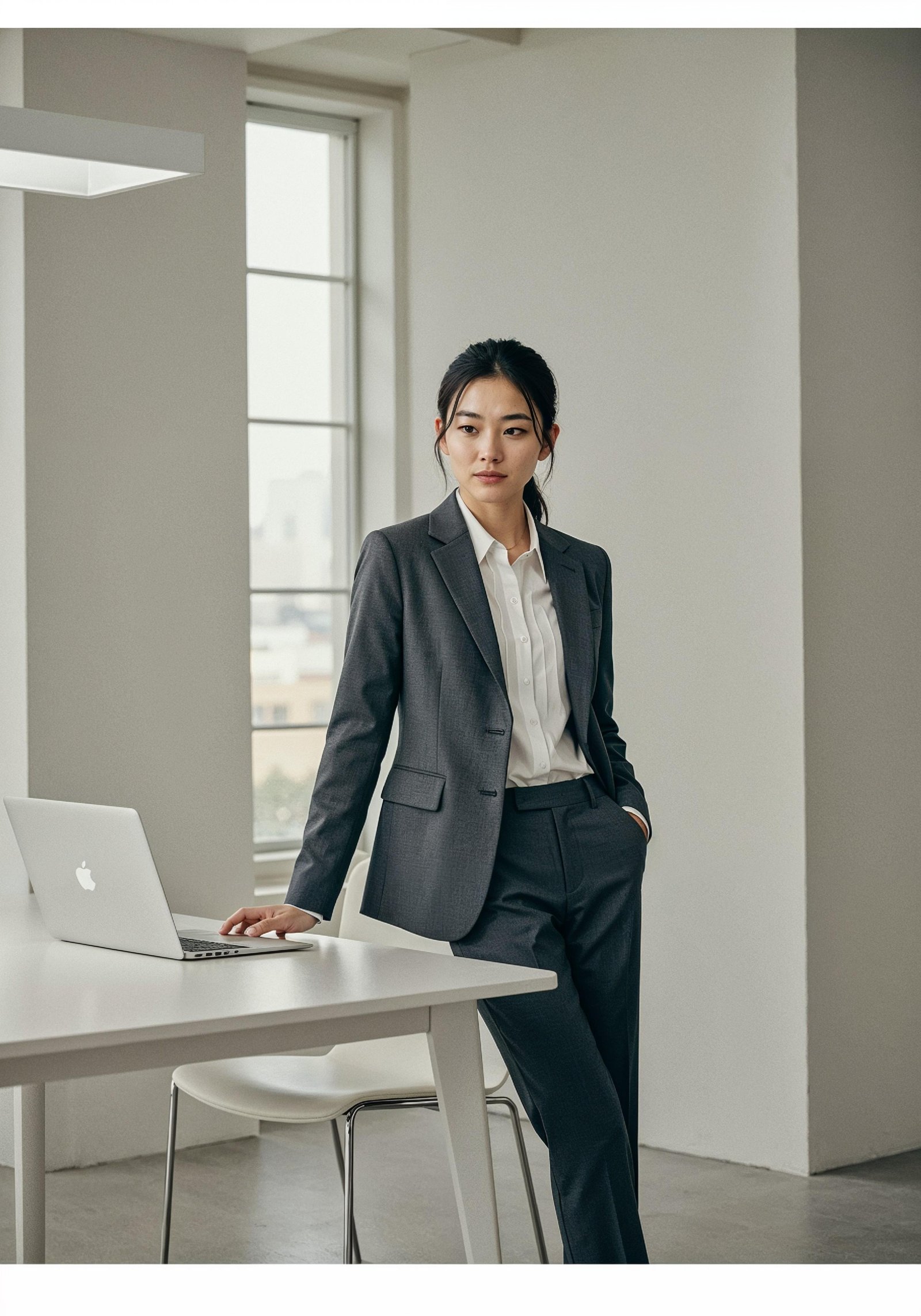 Young Professional Woman Working on Laptop in Modern Office Workspace
