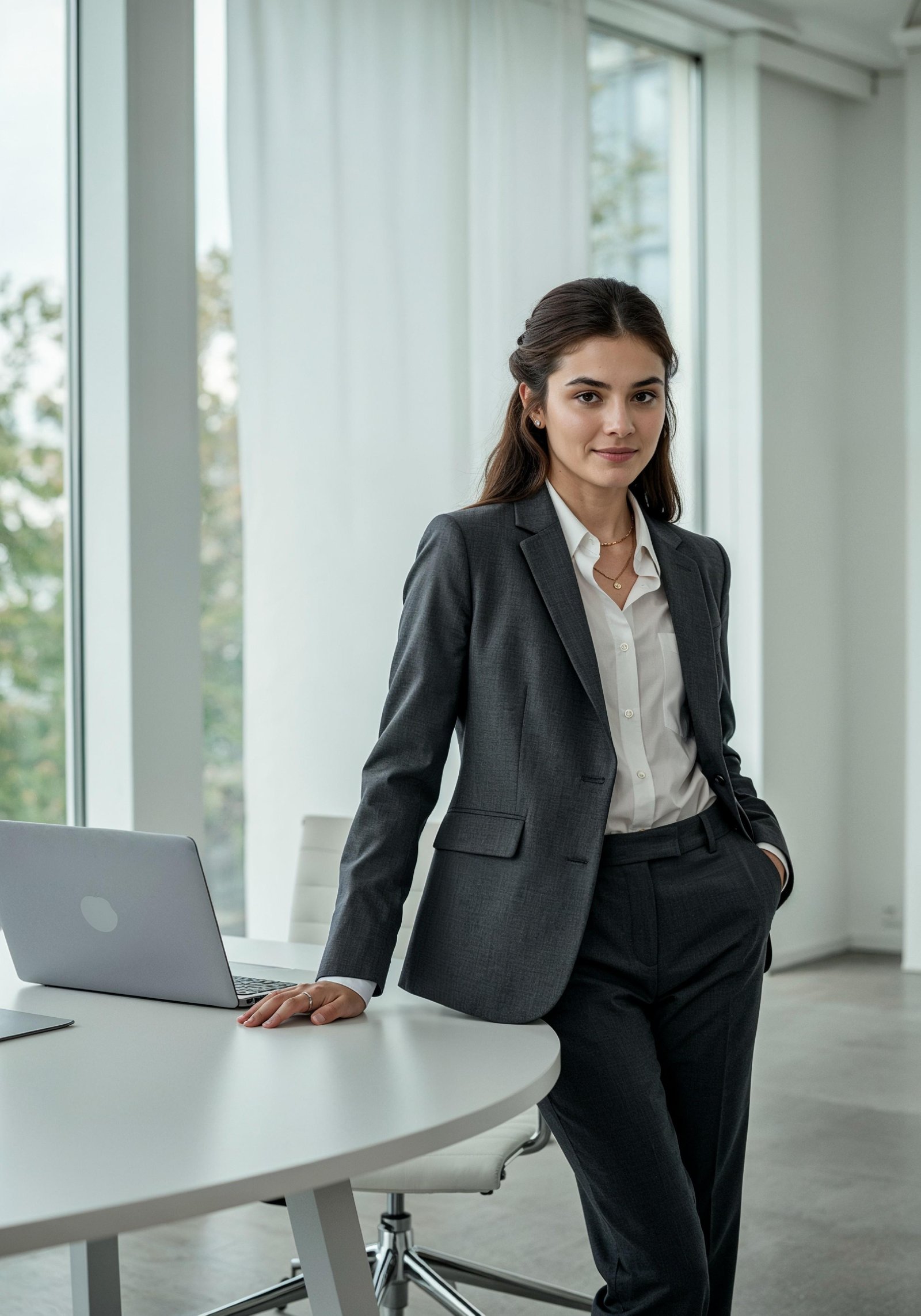 Young Professional Woman Working on Laptop in Modern Office Workspace