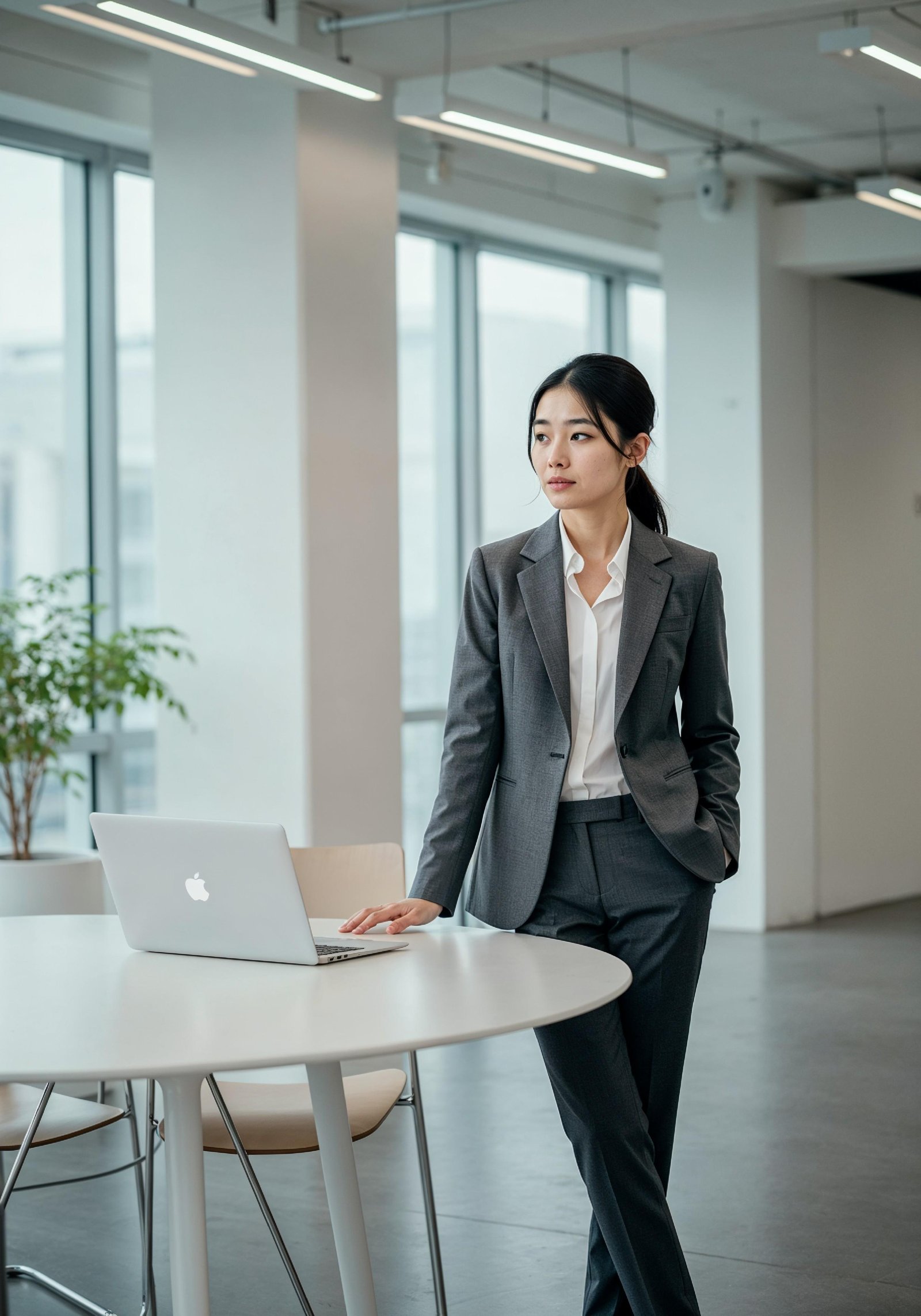 Young Professional Woman Working on Laptop in Modern Office Workspace