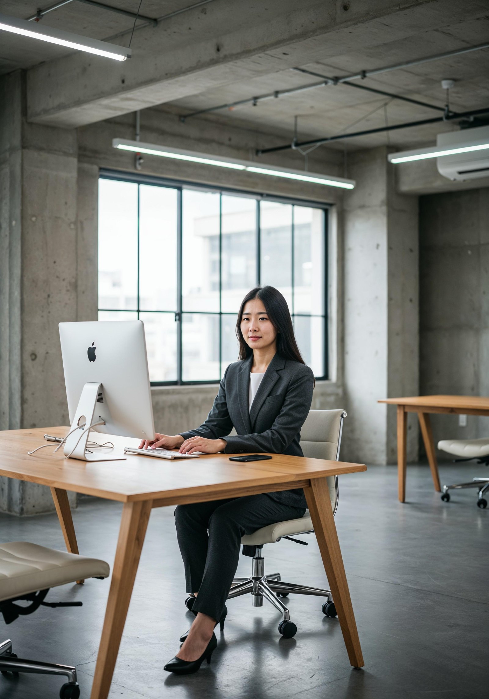 Young Professional Woman Working on Laptop in Modern Office Workspace