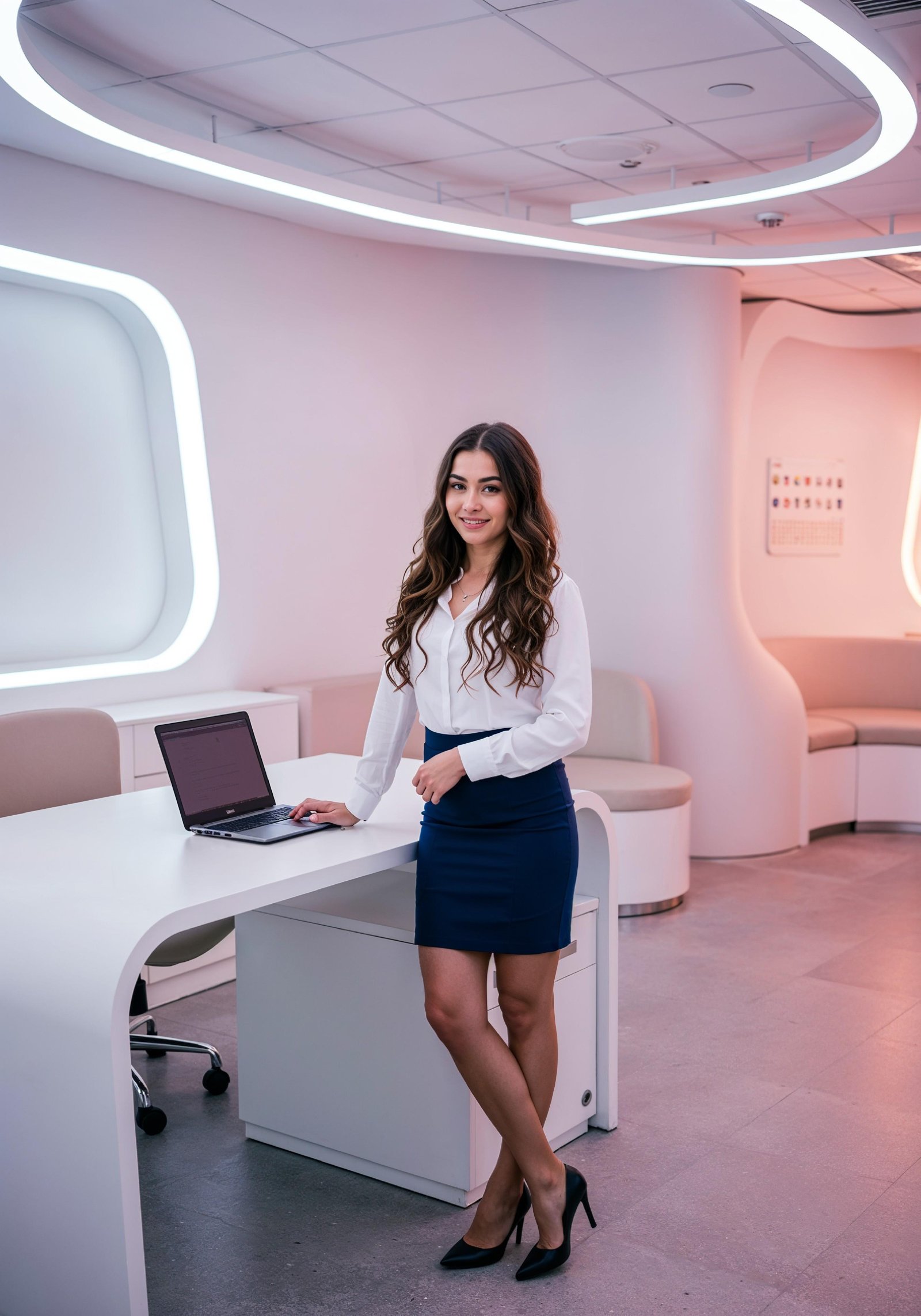 Young Professional Woman Working on Laptop in Modern Office Workspace