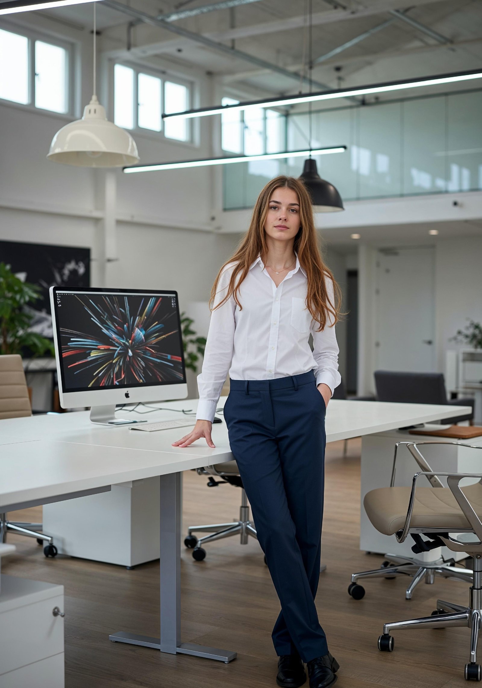 Young Professional Woman Working on Laptop in Modern Office Workspace