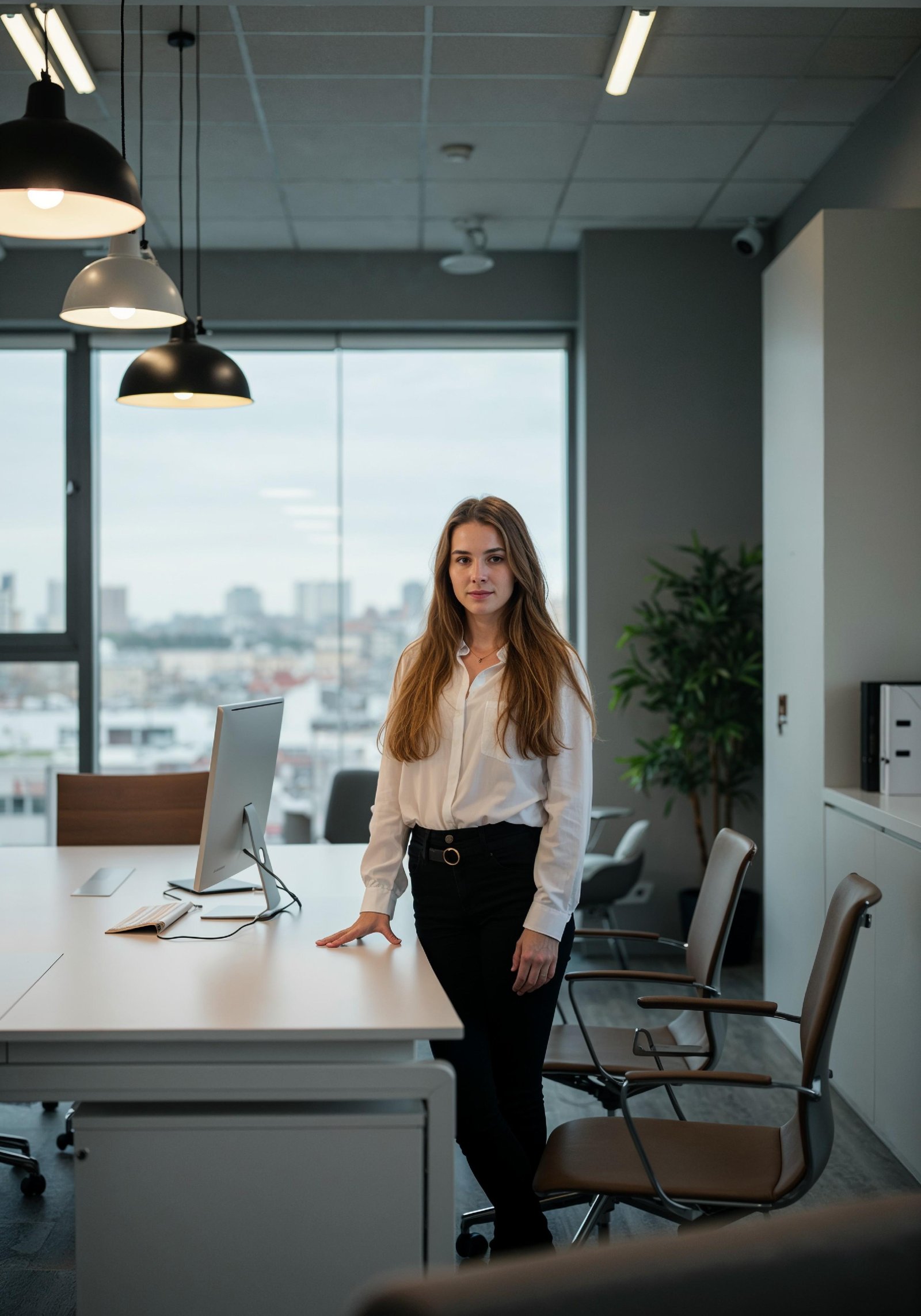 Young Professional Woman Working on Laptop in Modern Office Workspace