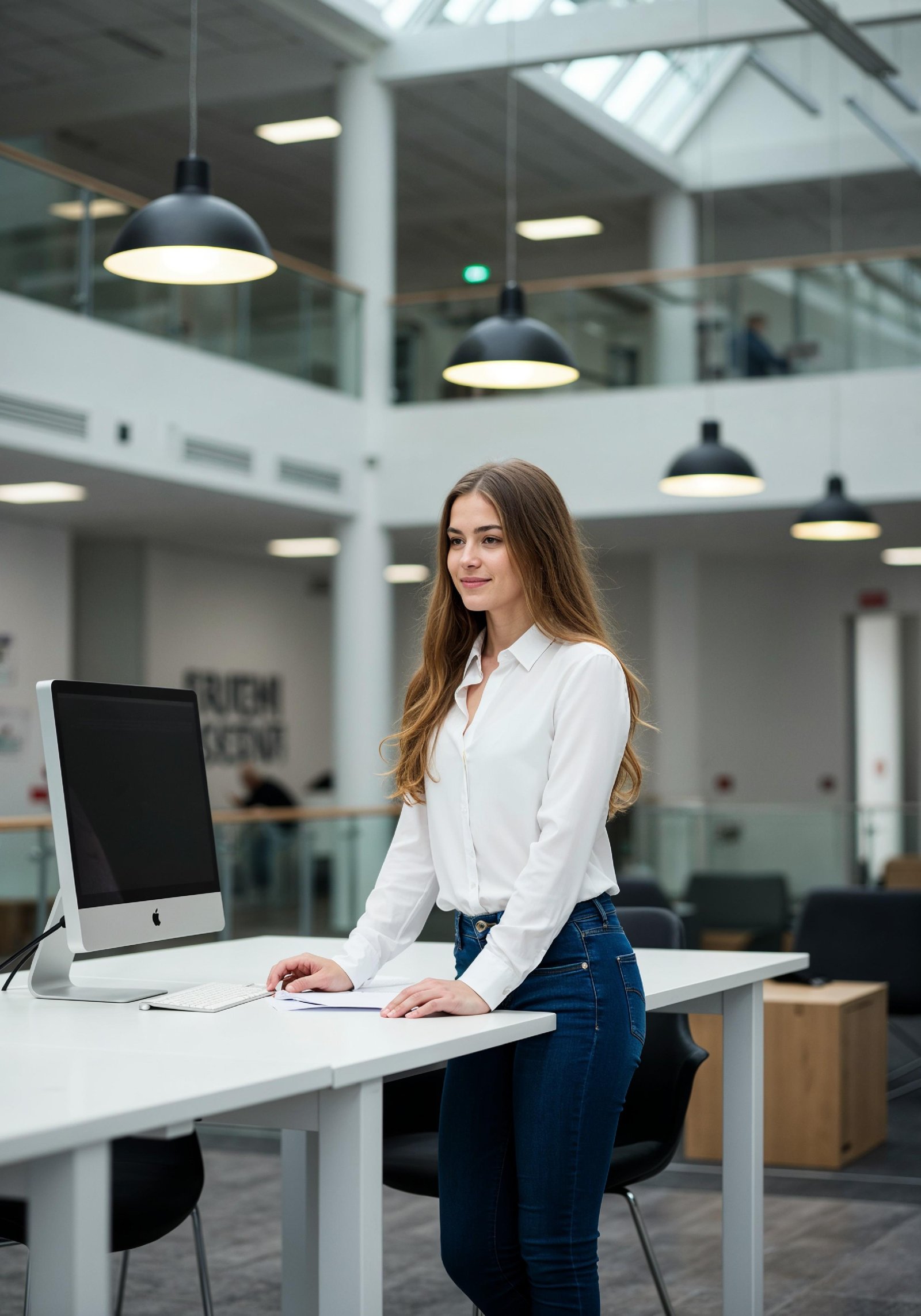 Young Professional Woman Working on Laptop in Modern Office Workspace