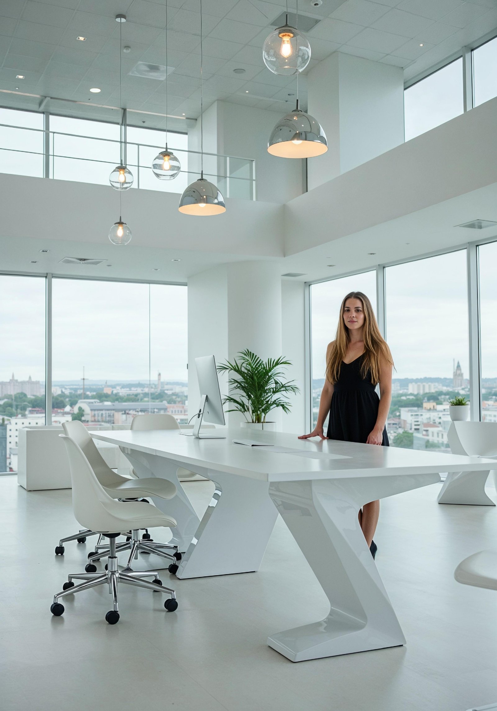 Young Professional Woman Working on Laptop in Modern Office Workspace