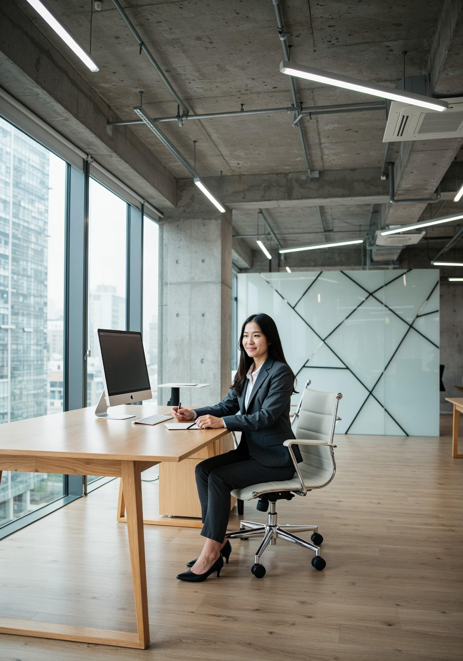 Young Professional Woman Working on Laptop in Modern Office Workspace