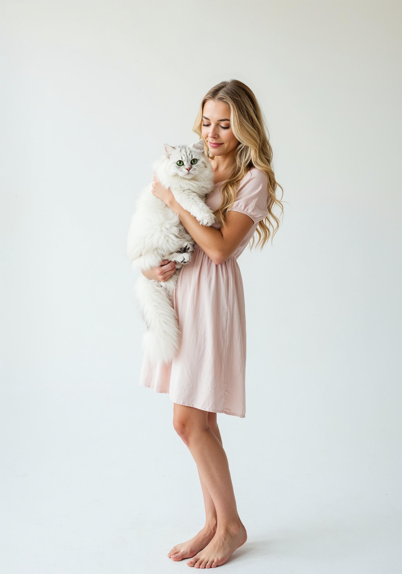 Young Woman Holding Pet Cat Lifestyle Portrait with Casual Fashion and Animal Companion