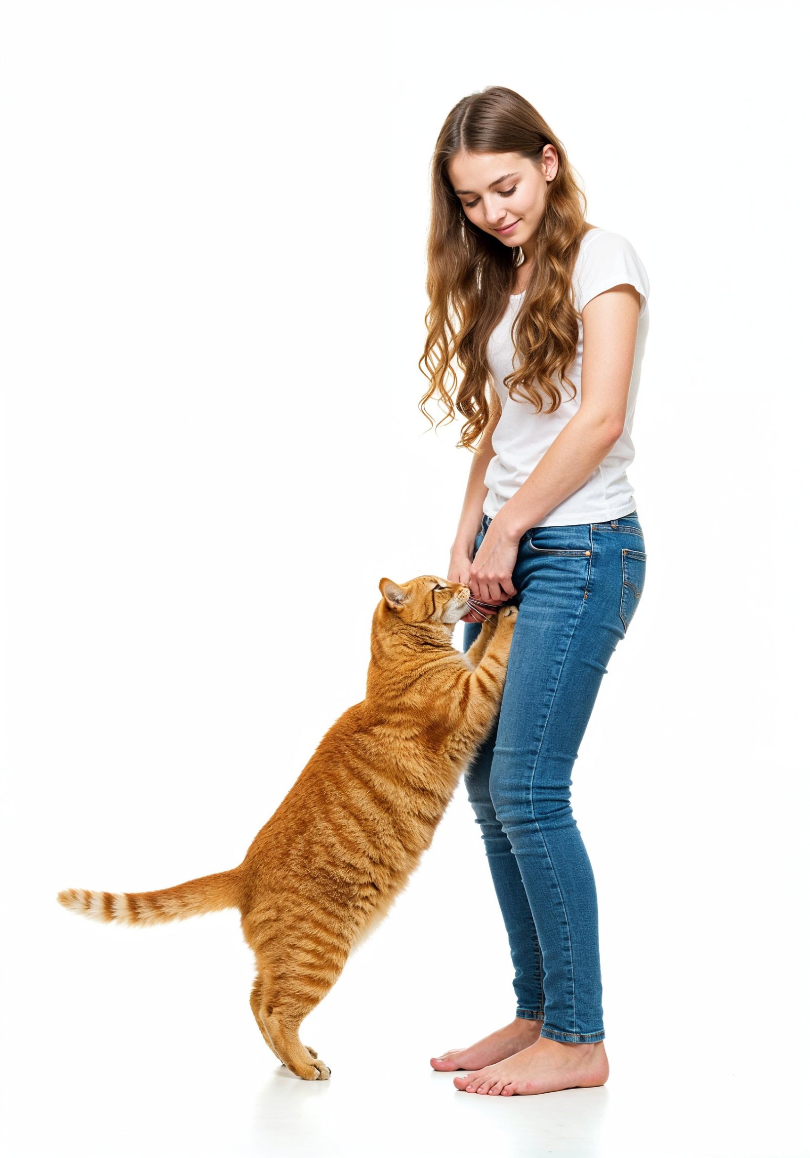 Young Woman Holding Pet Cat Lifestyle Portrait with Casual Fashion and Animal Companion