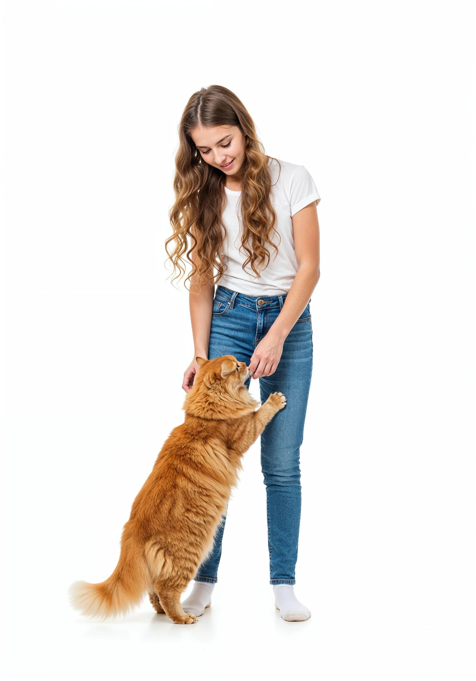 Young Woman Holding Pet Cat Lifestyle Portrait with Casual Fashion and Animal Companion