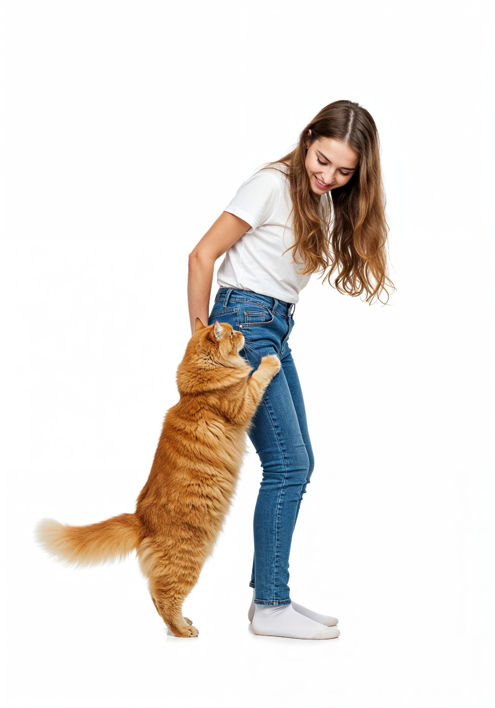 Young Woman Holding Pet Cat Lifestyle Portrait with Casual Fashion and Animal Companion