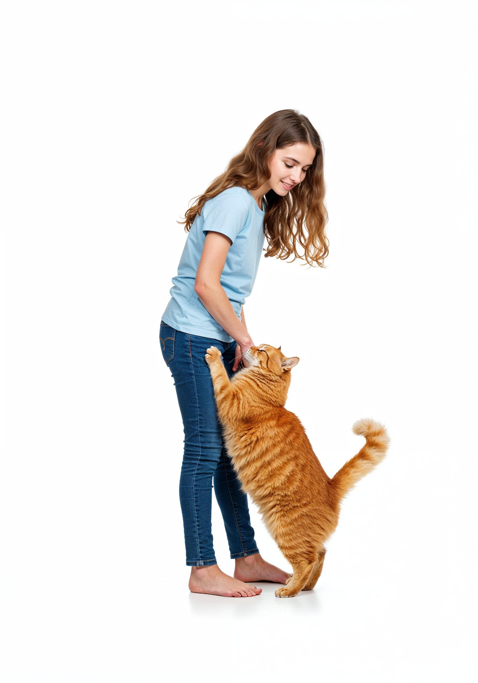 Young Woman Holding Pet Cat Lifestyle Portrait with Casual Fashion and Animal Companion