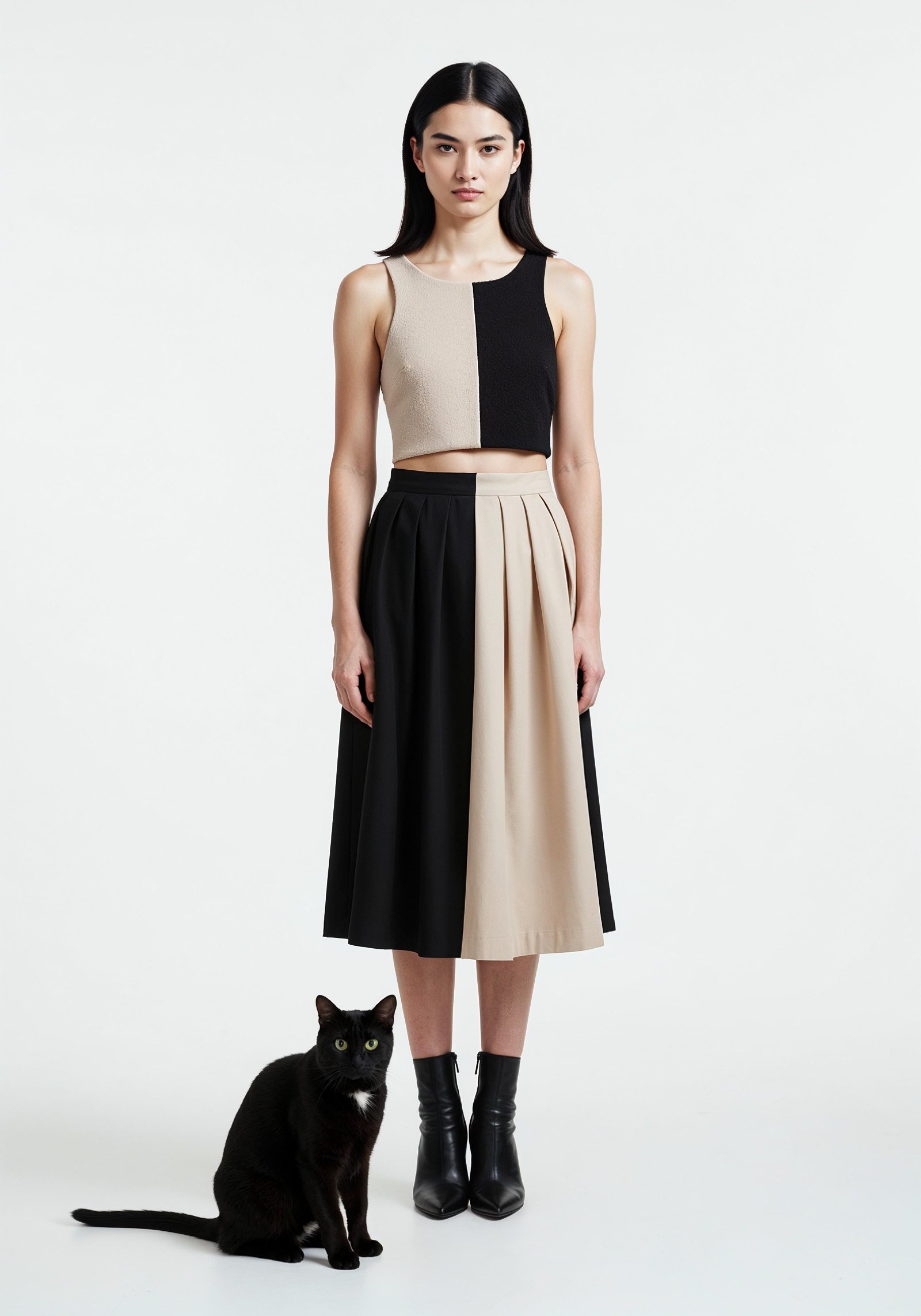 Young Woman Holding Pet Cat Lifestyle Portrait with Casual Fashion and Animal Companion