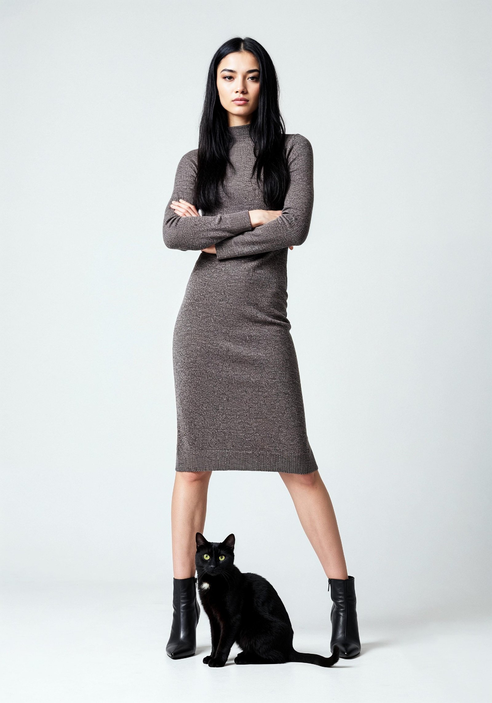 Young Woman Holding Pet Cat Lifestyle Portrait with Casual Fashion and Animal Companion