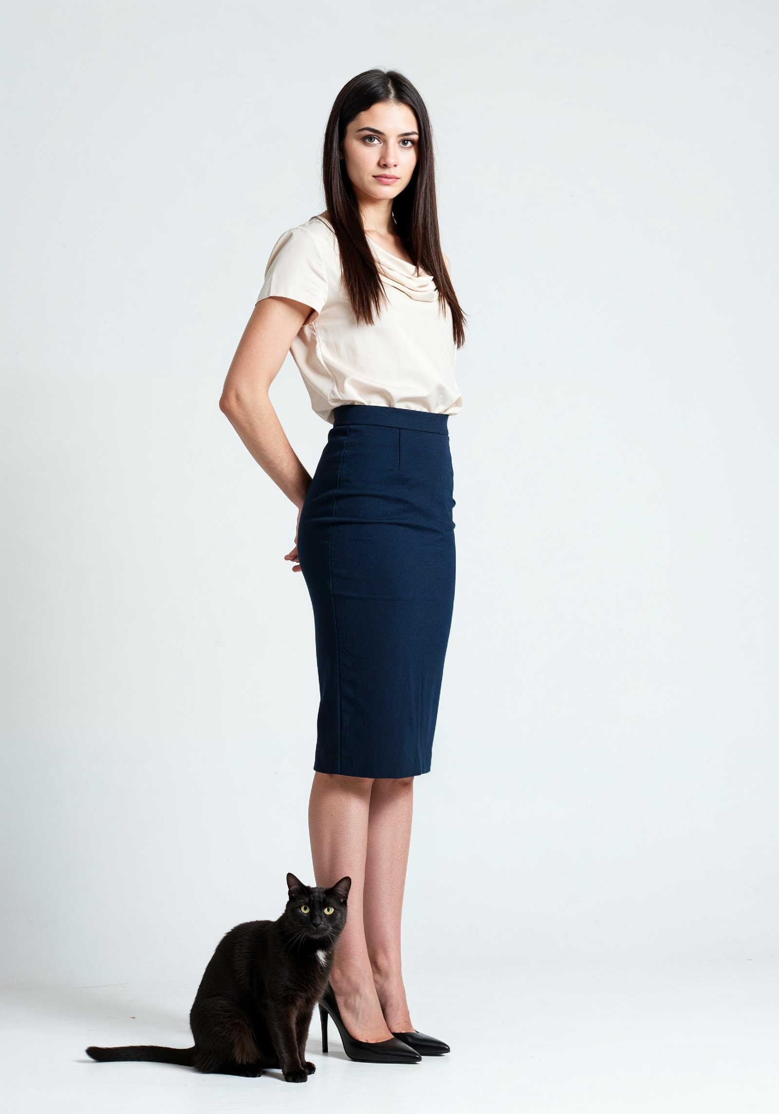 Young Woman Holding Pet Cat Lifestyle Portrait with Casual Fashion and Animal Companion