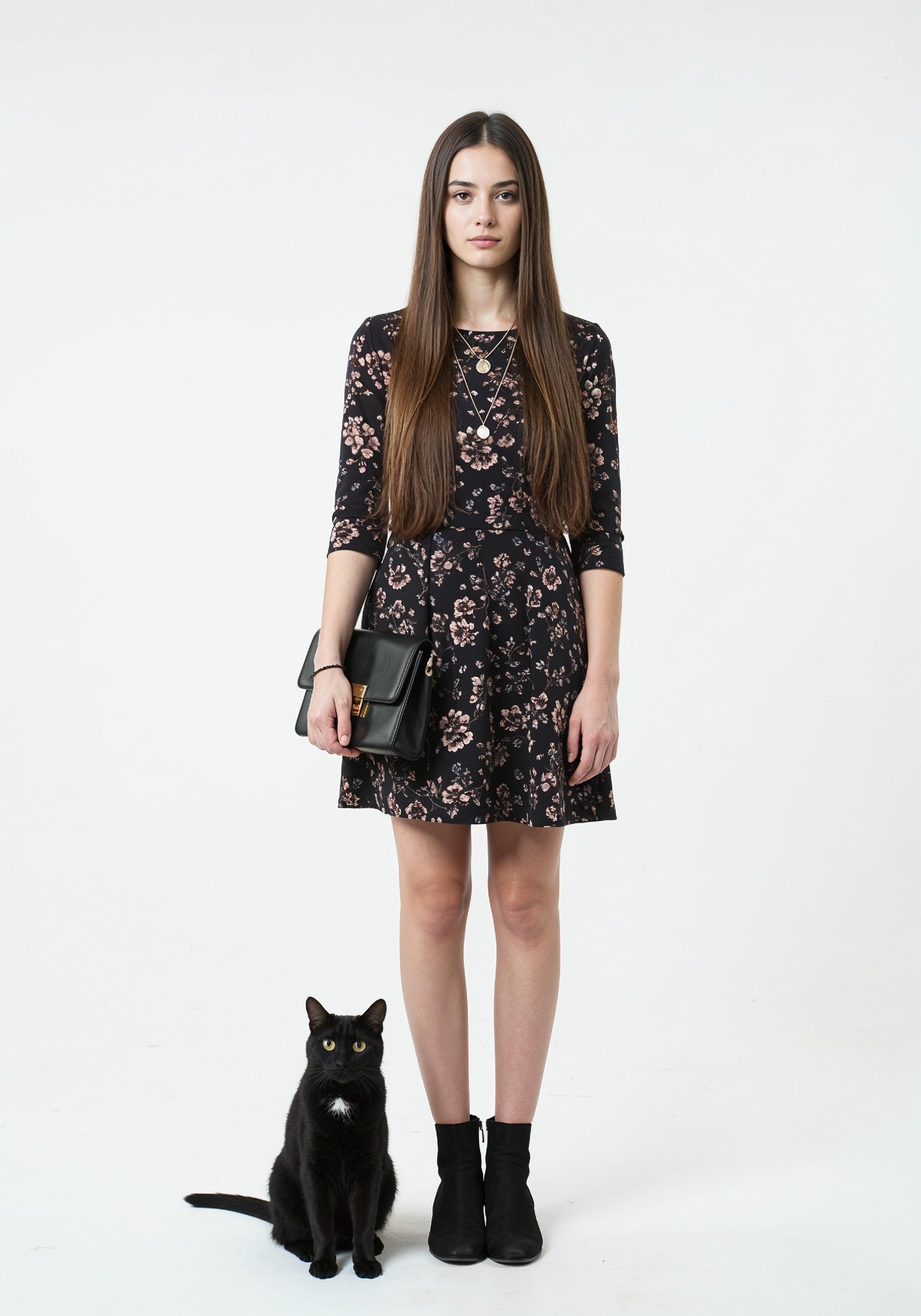 Young Woman Holding Pet Cat Lifestyle Portrait with Casual Fashion and Animal Companion