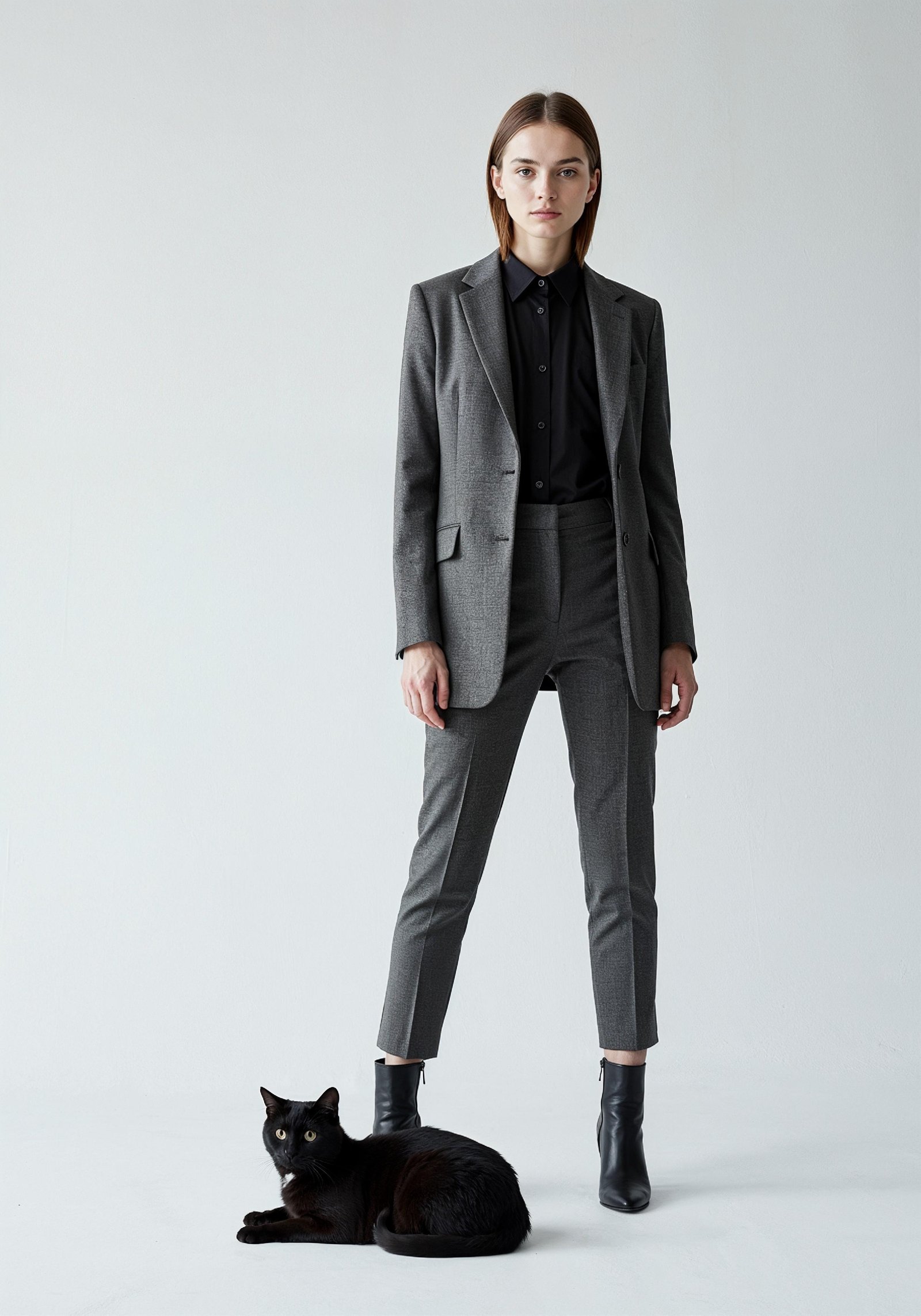 Young Woman Holding Pet Cat Lifestyle Portrait with Casual Fashion and Animal Companion
