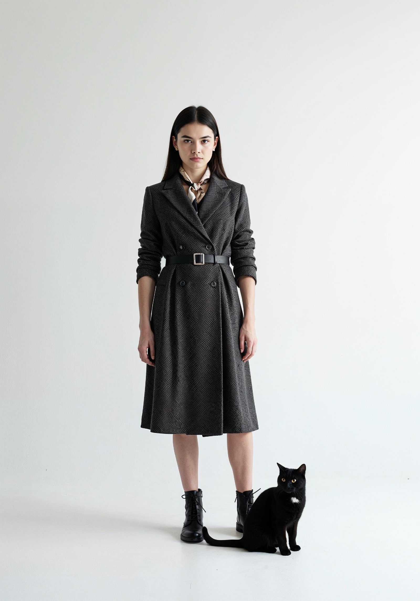 Young Woman Holding Pet Cat Lifestyle Portrait with Casual Fashion and Animal Companion