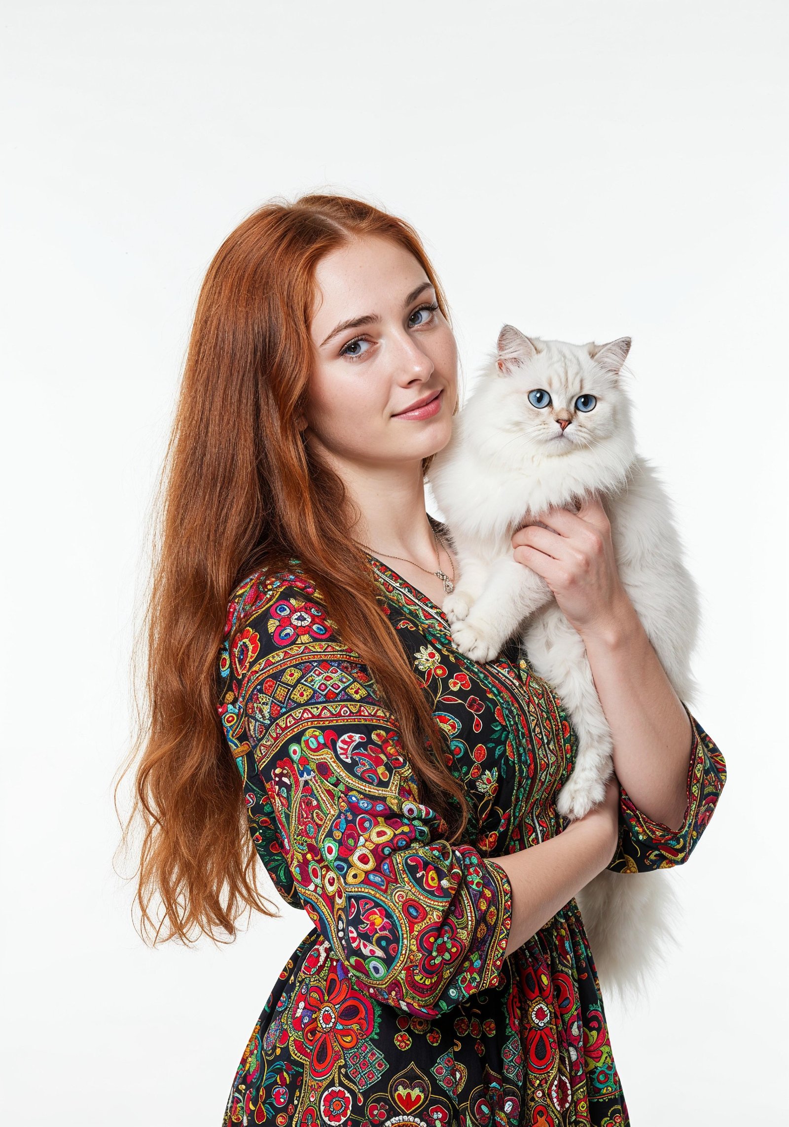 Young Woman Holding Pet Cat Lifestyle Portrait with Casual Fashion and Animal Companion