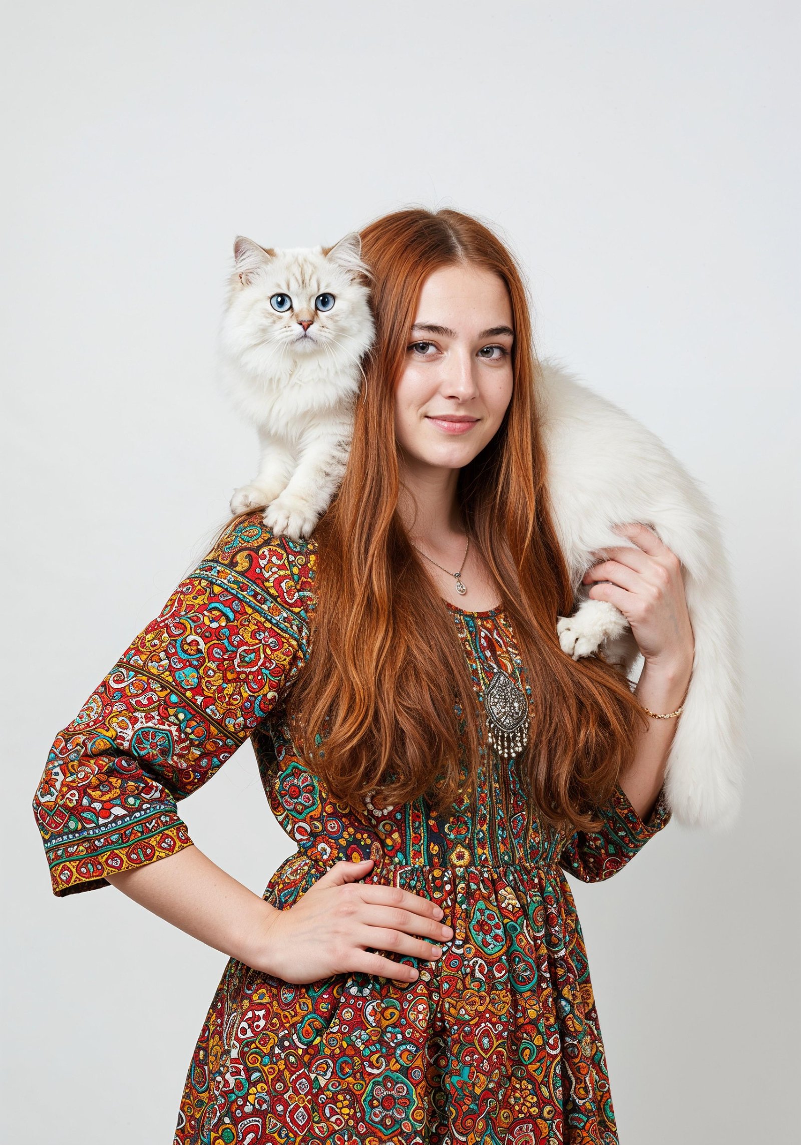 Young Woman Holding Pet Cat Lifestyle Portrait with Casual Fashion and Animal Companion