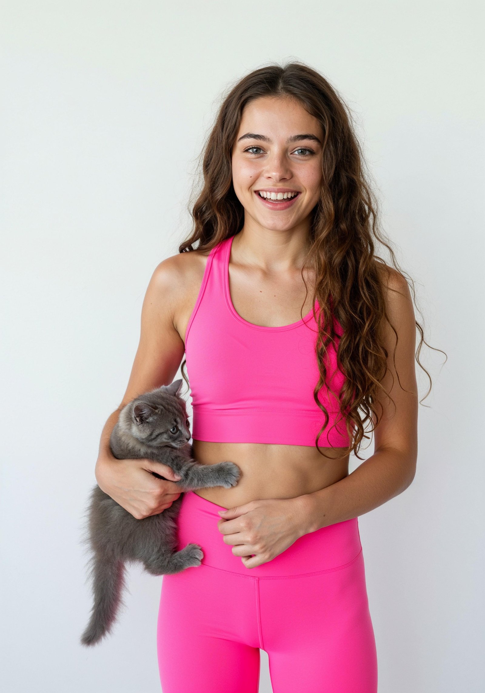 Young Woman Holding Pet Cat Lifestyle Portrait with Casual Fashion and Animal Companion