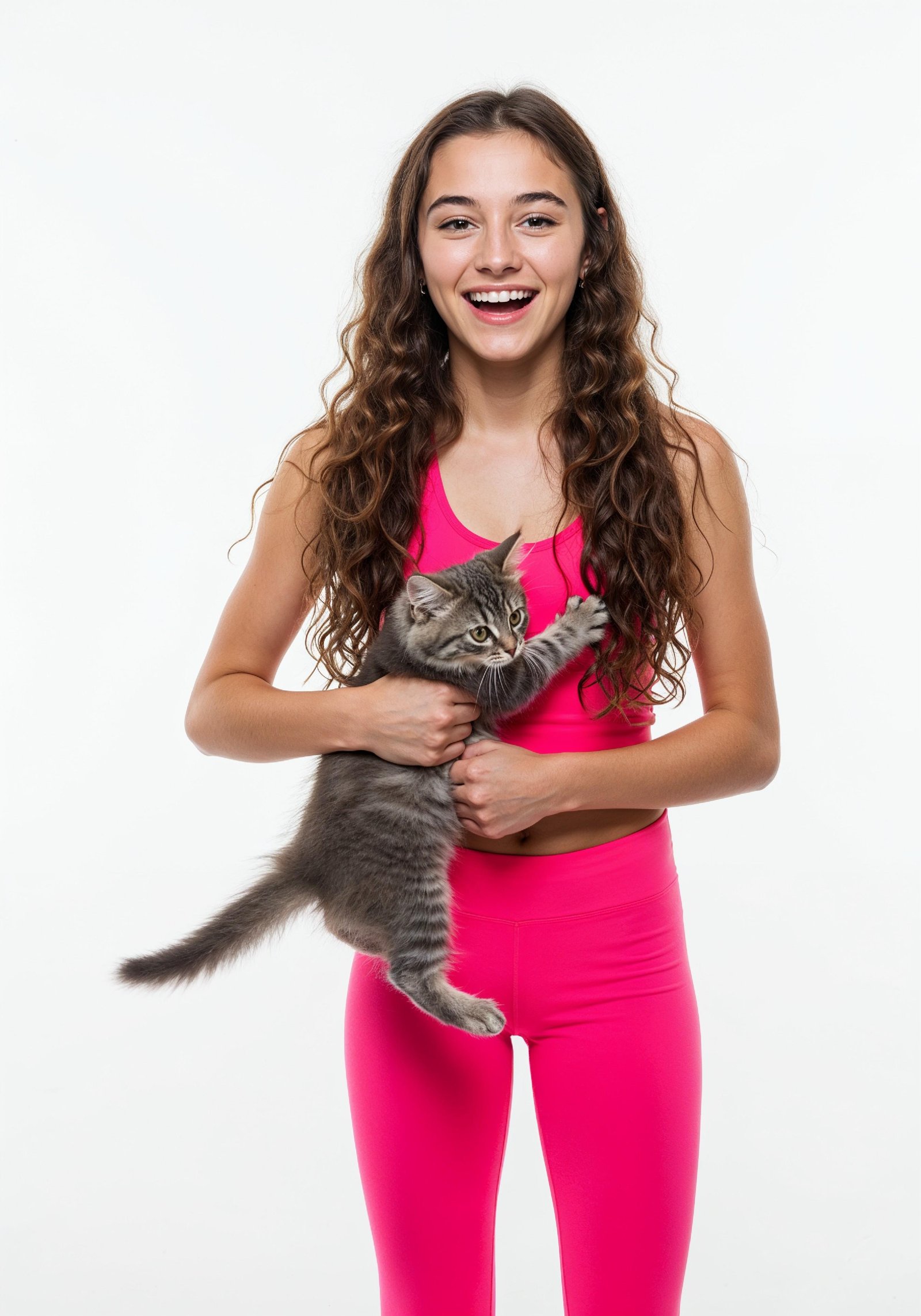 Young Woman Holding Pet Cat Lifestyle Portrait with Casual Fashion and Animal Companion