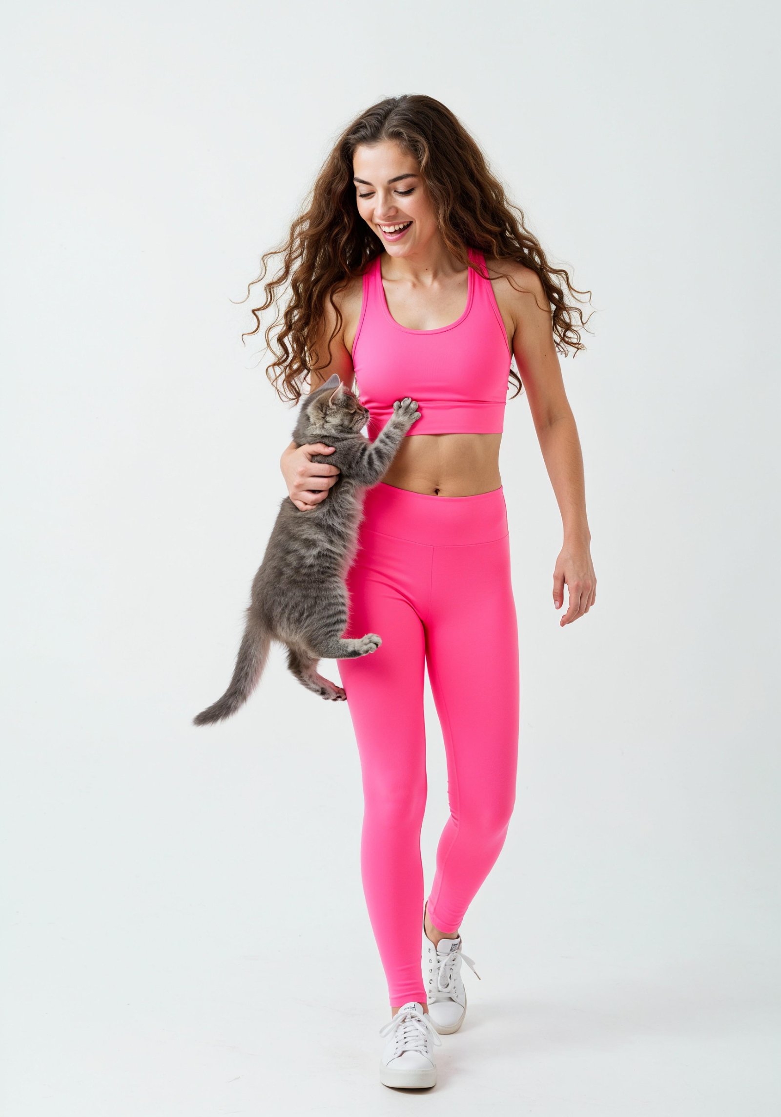 Young Woman Holding Pet Cat Lifestyle Portrait with Casual Fashion and Animal Companion