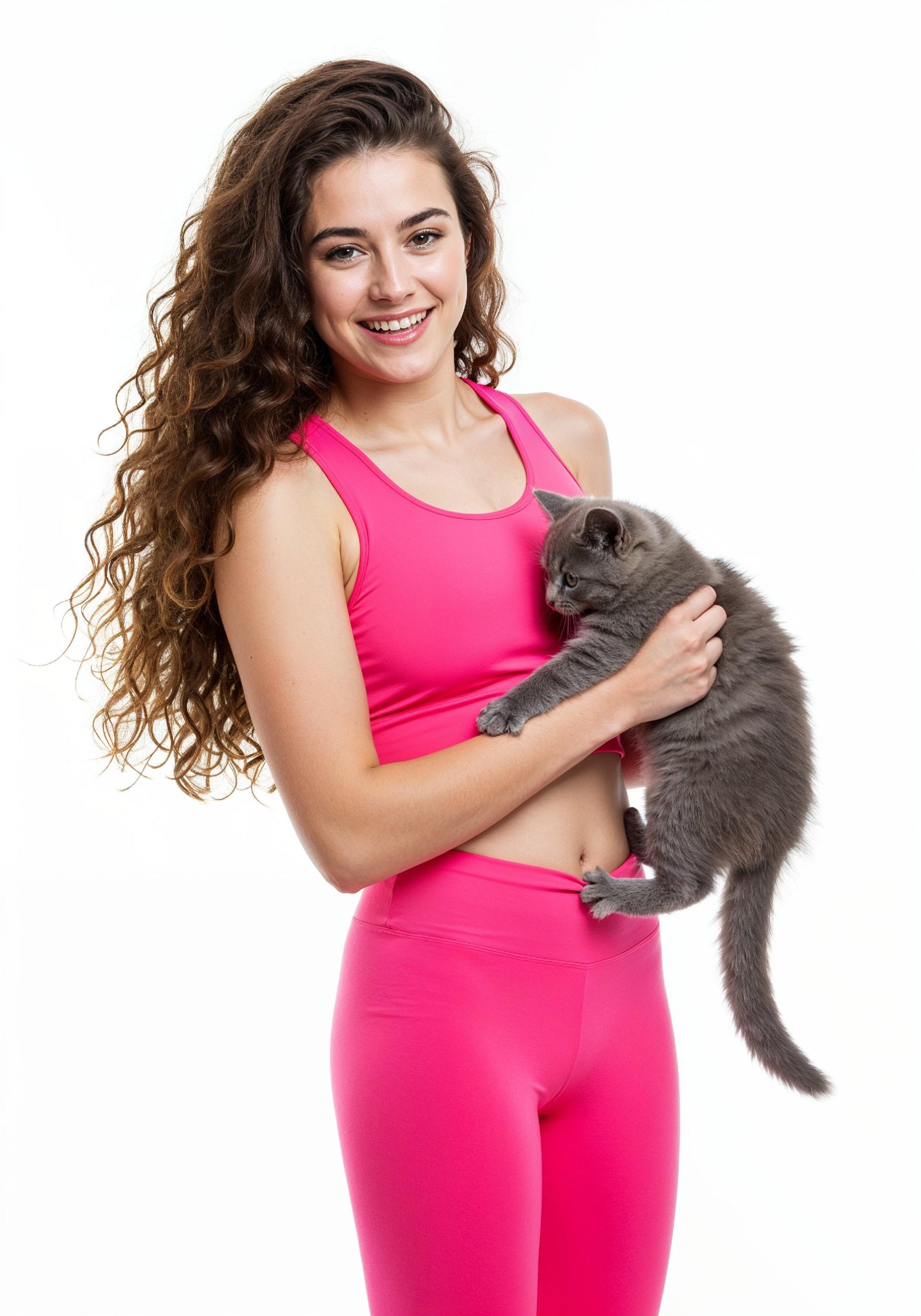 Young Woman Holding Pet Cat Lifestyle Portrait with Casual Fashion and Animal Companion