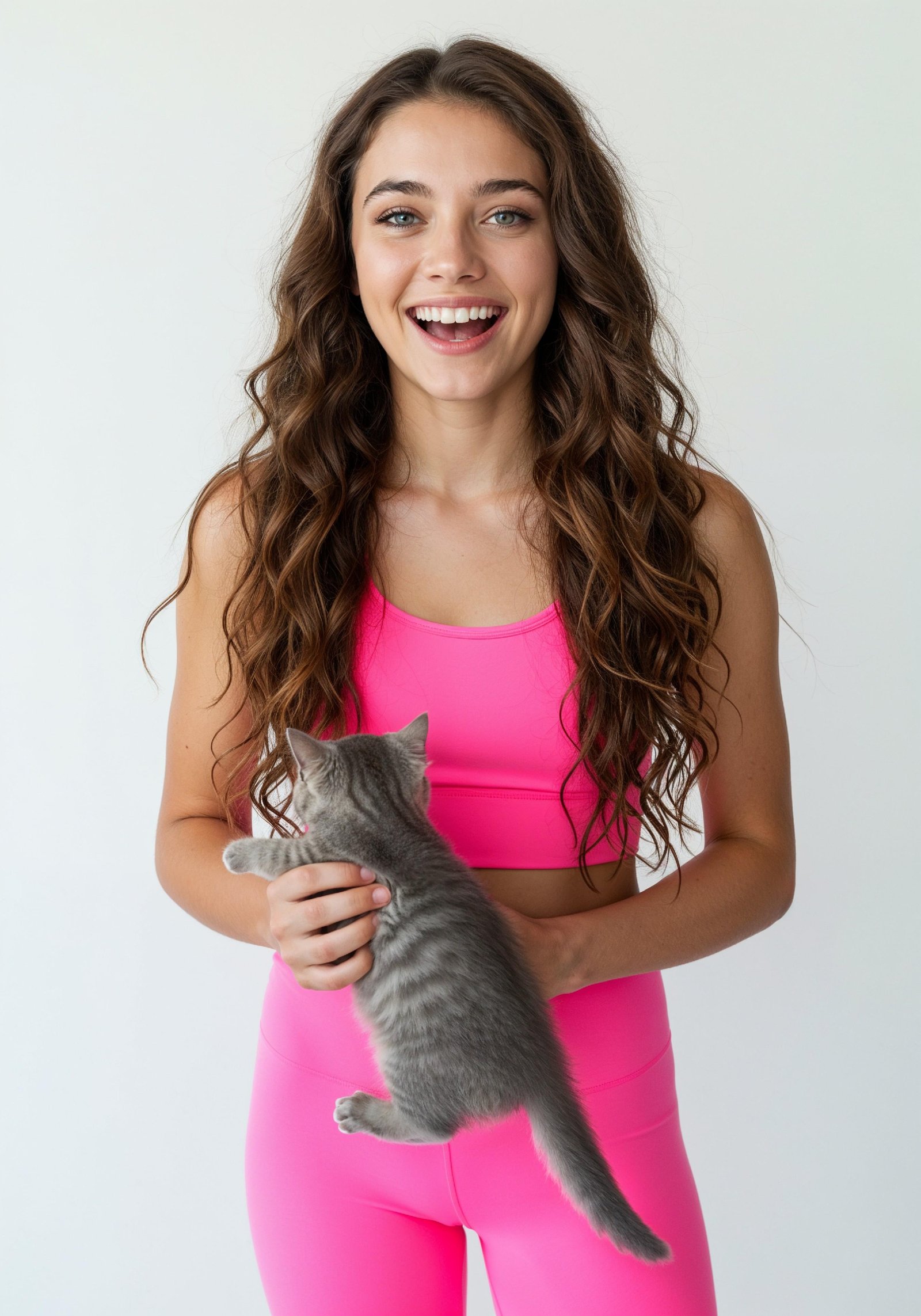 Young Woman Holding Pet Cat Lifestyle Portrait with Casual Fashion and Animal Companion
