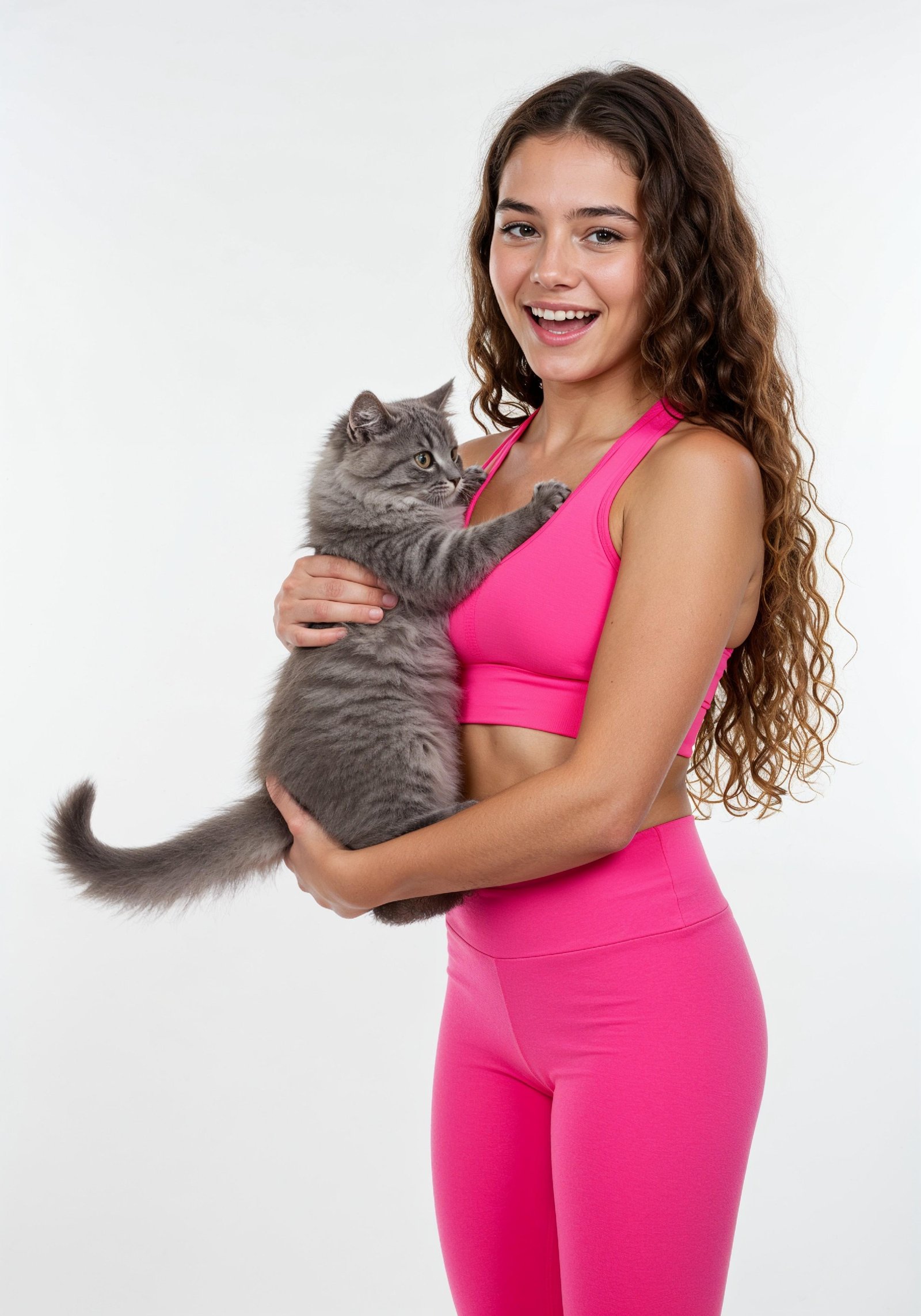 Young Woman Holding Pet Cat Lifestyle Portrait with Casual Fashion and Animal Companion