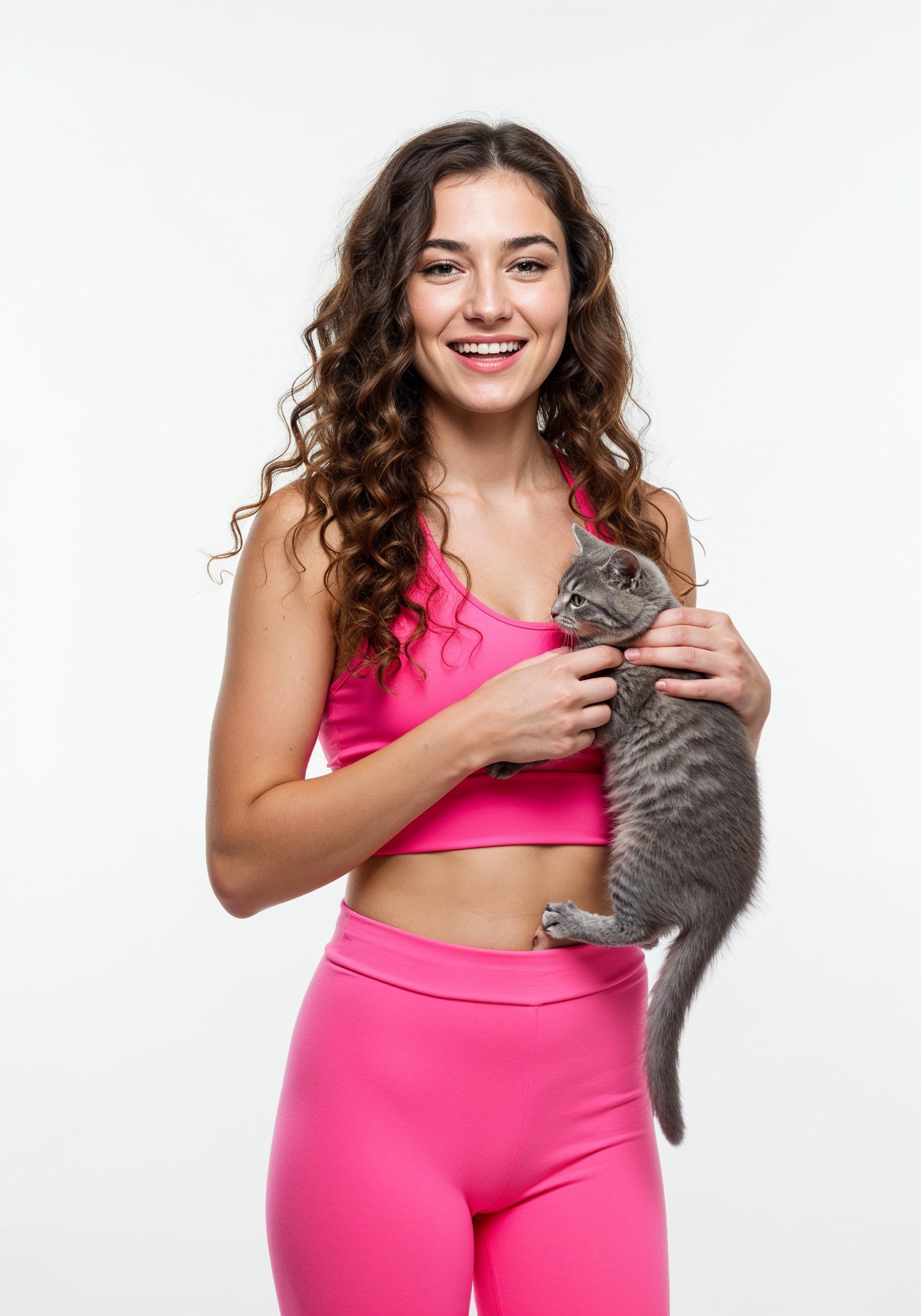 Young Woman Holding Pet Cat Lifestyle Portrait with Casual Fashion and Animal Companion