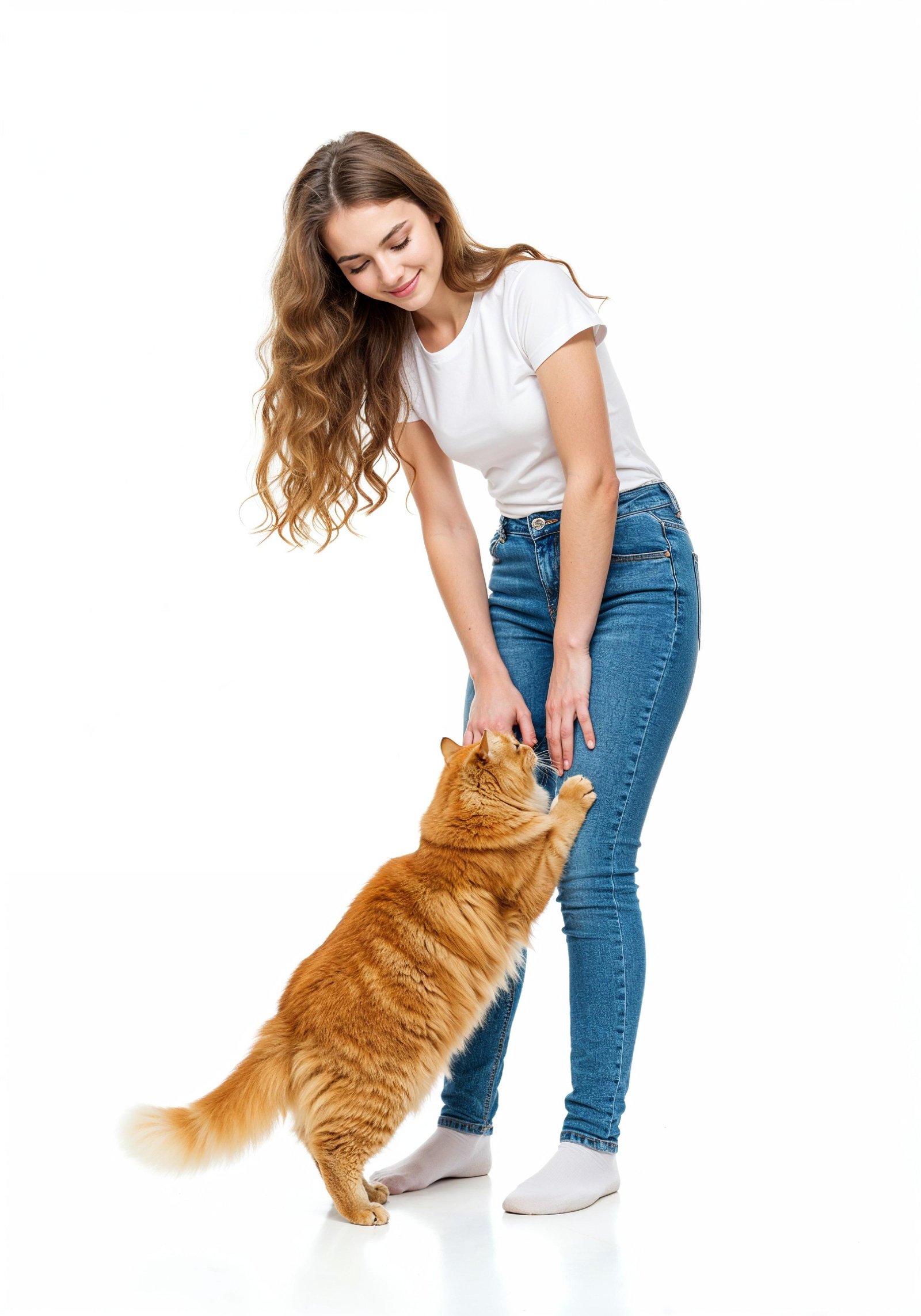 Young Woman Holding Pet Cat Lifestyle Portrait with Casual Fashion and Animal Companion