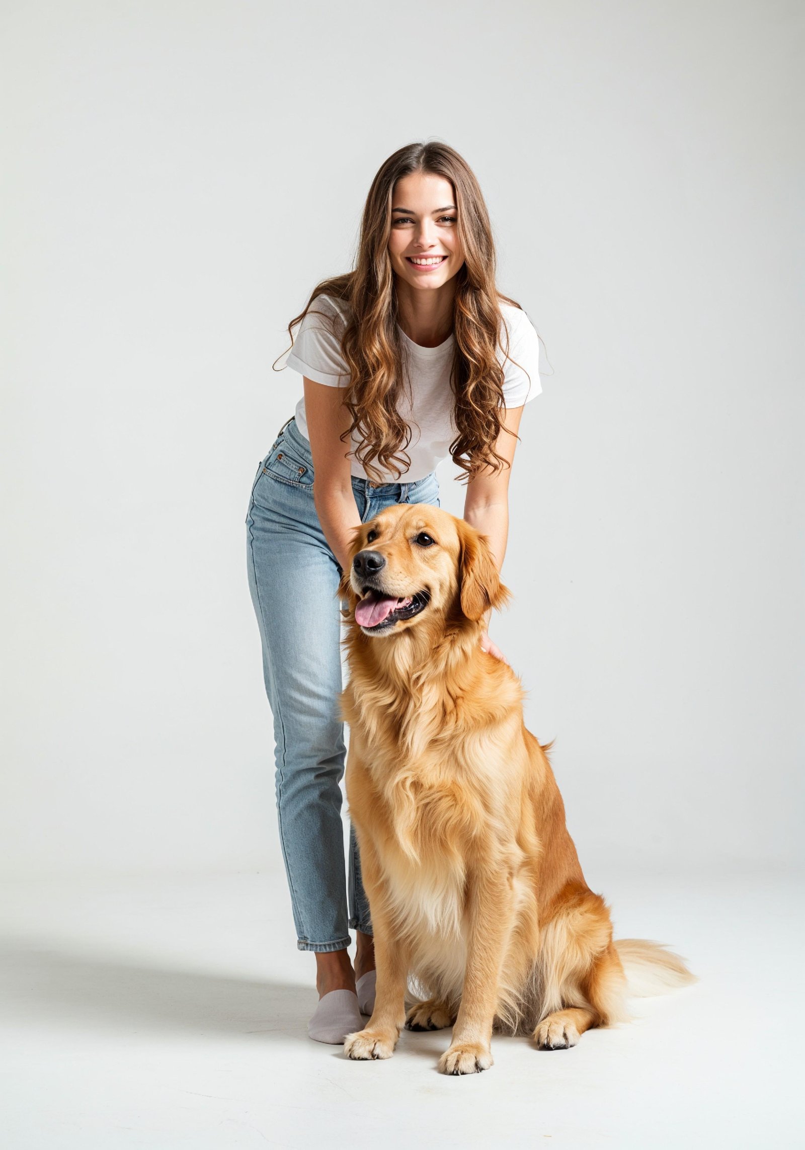 Young Woman with Pet Dog Lifestyle Portrait in Casual Fashion and Animal Companion Theme