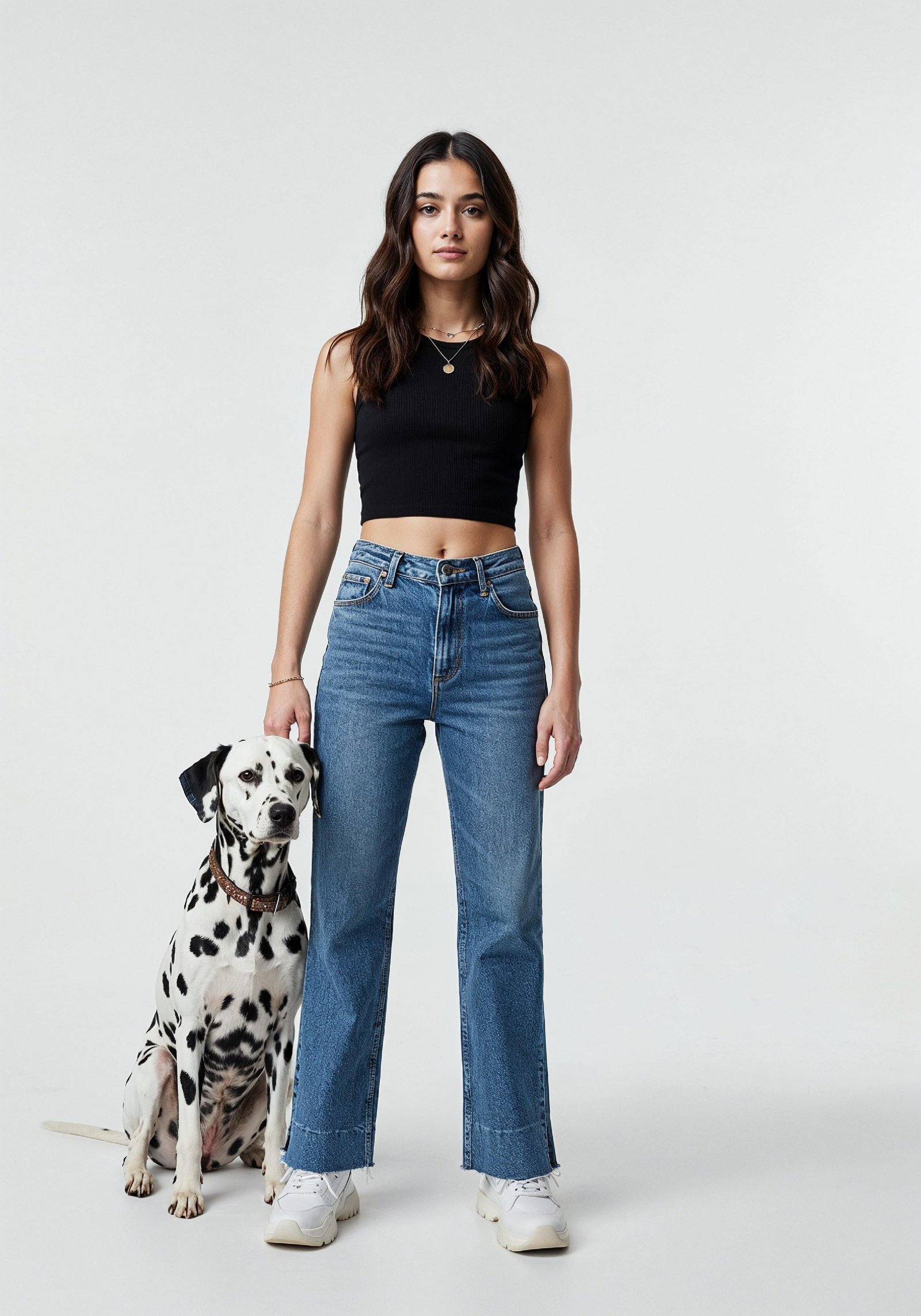 Young Woman with Pet Dog Lifestyle Portrait in Casual Fashion and Animal Companion Theme