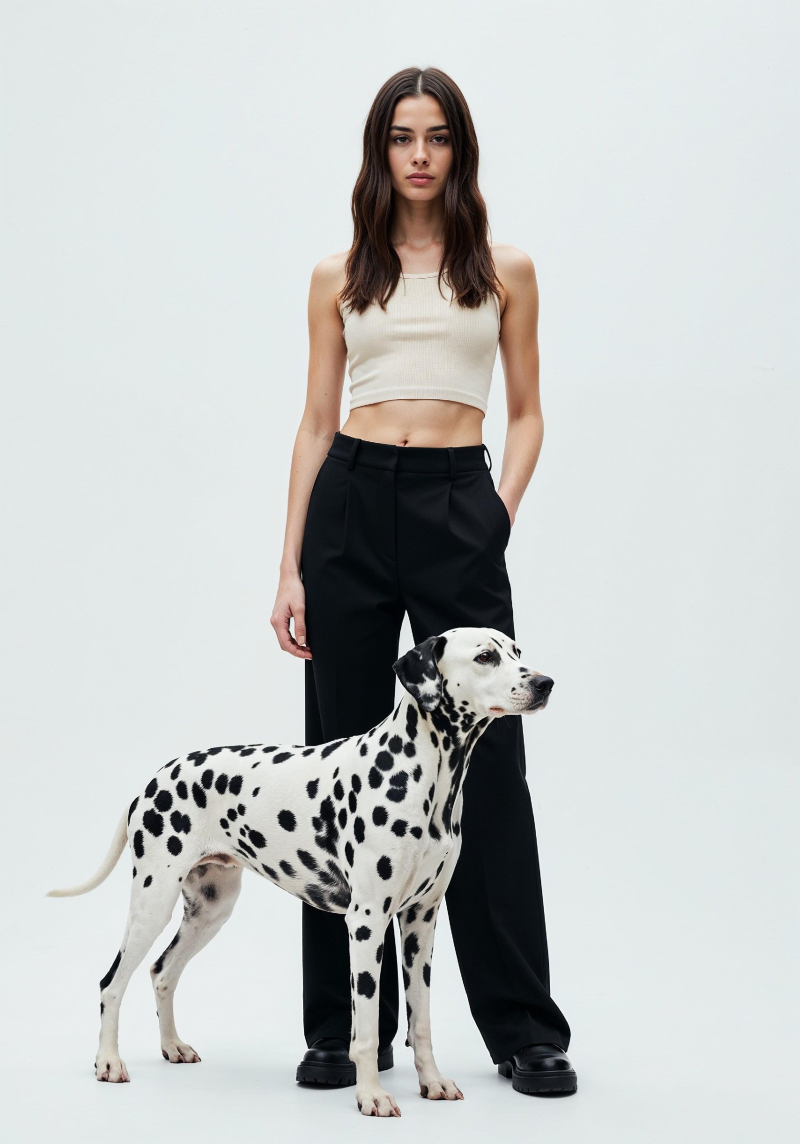 Young Woman with Pet Dog Lifestyle Portrait in Casual Fashion and Animal Companion Theme
