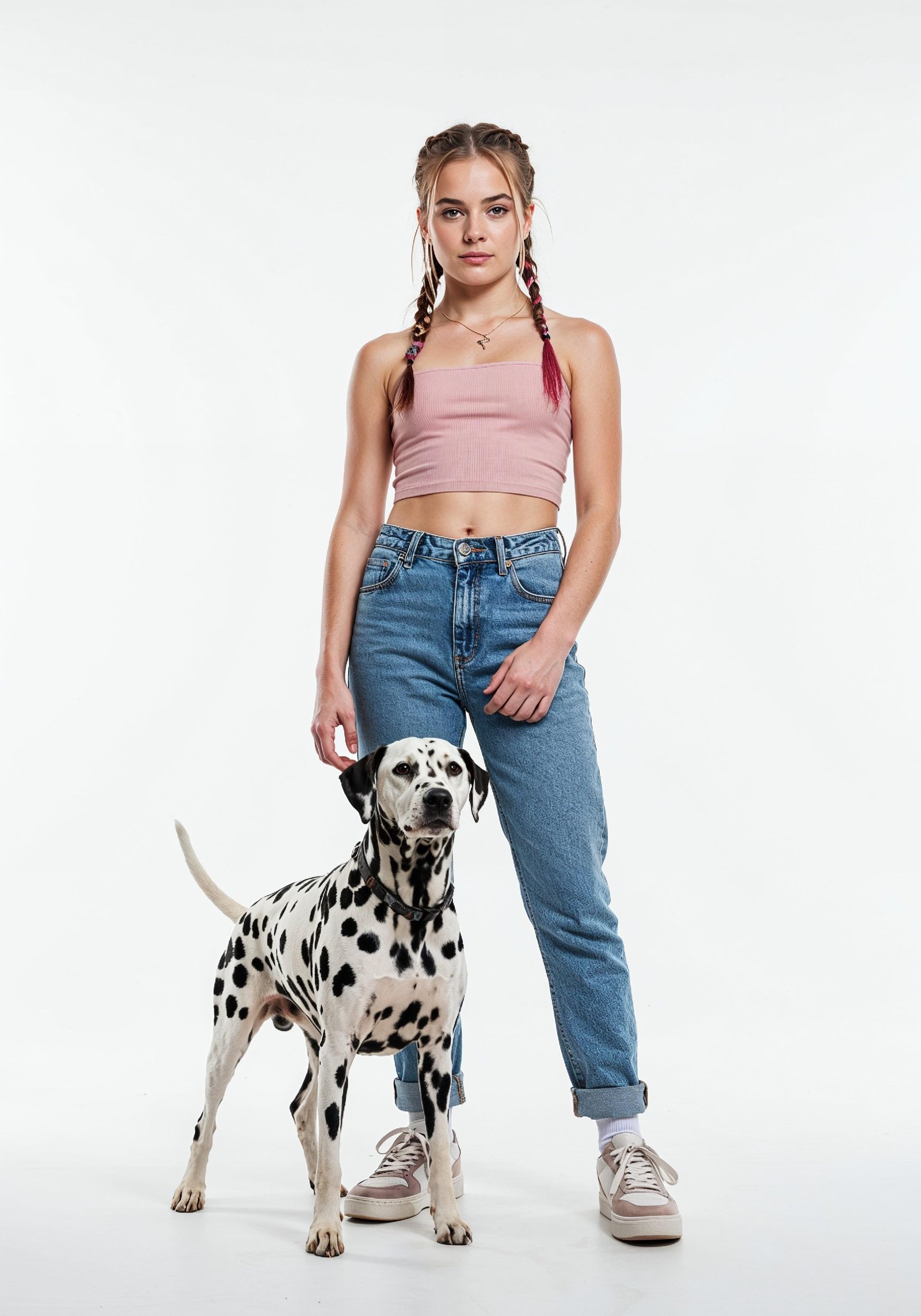 Young Woman with Pet Dog Lifestyle Portrait in Casual Fashion and Animal Companion Theme