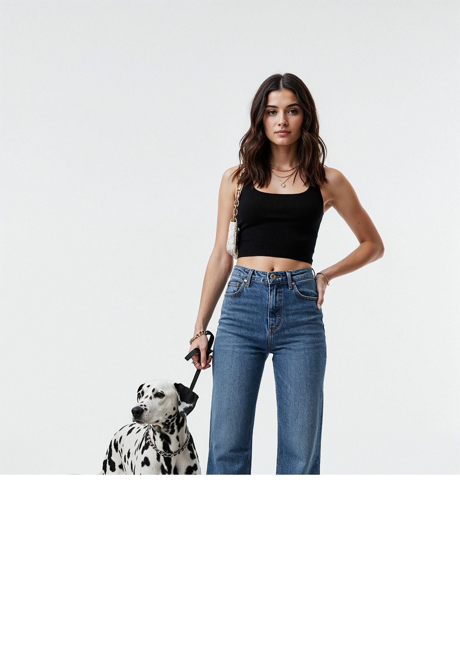 Young Woman with Pet Dog Lifestyle Portrait in Casual Fashion and Animal Companion Theme