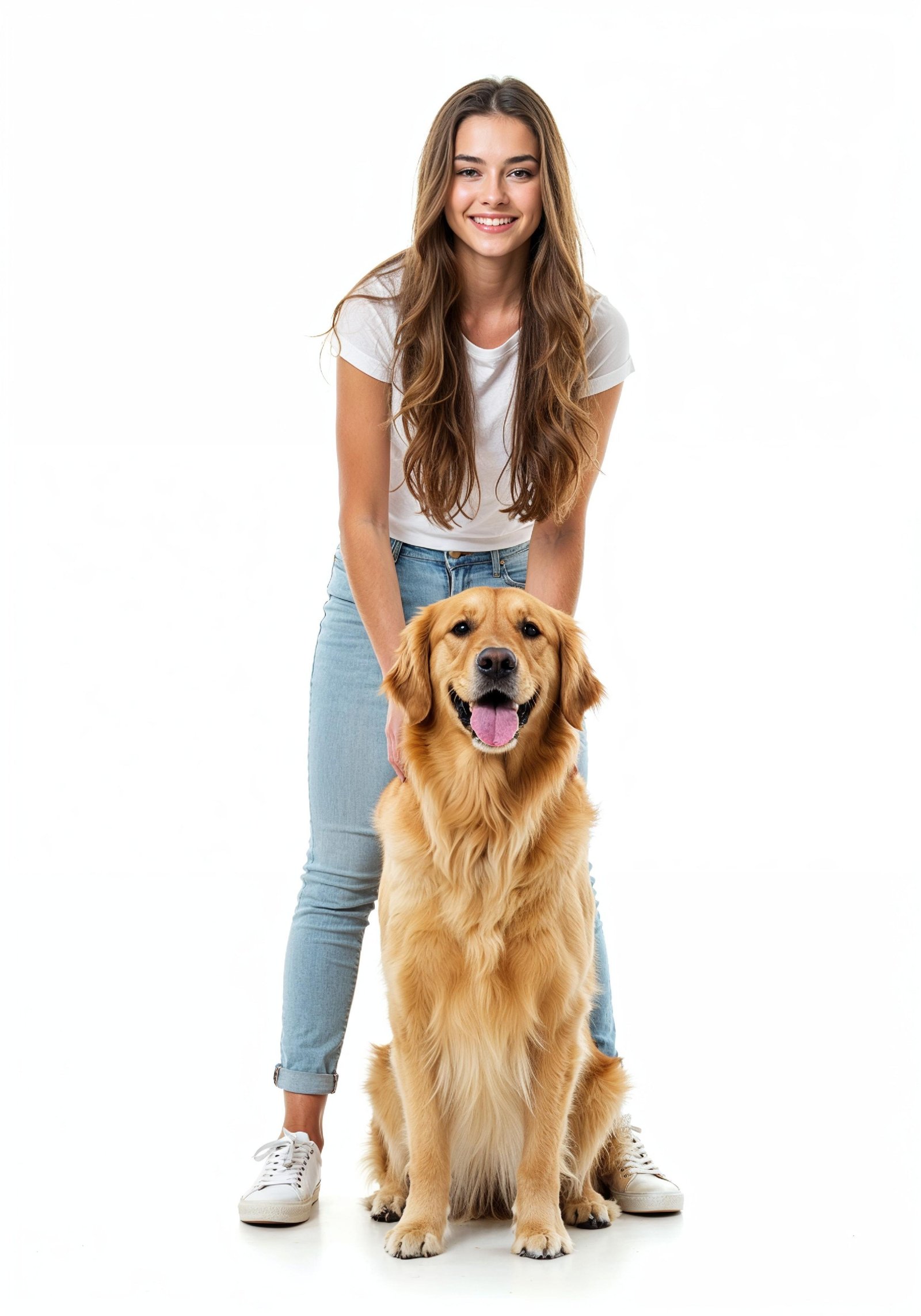 Young Woman with Pet Dog Lifestyle Portrait in Casual Fashion and Animal Companion Theme