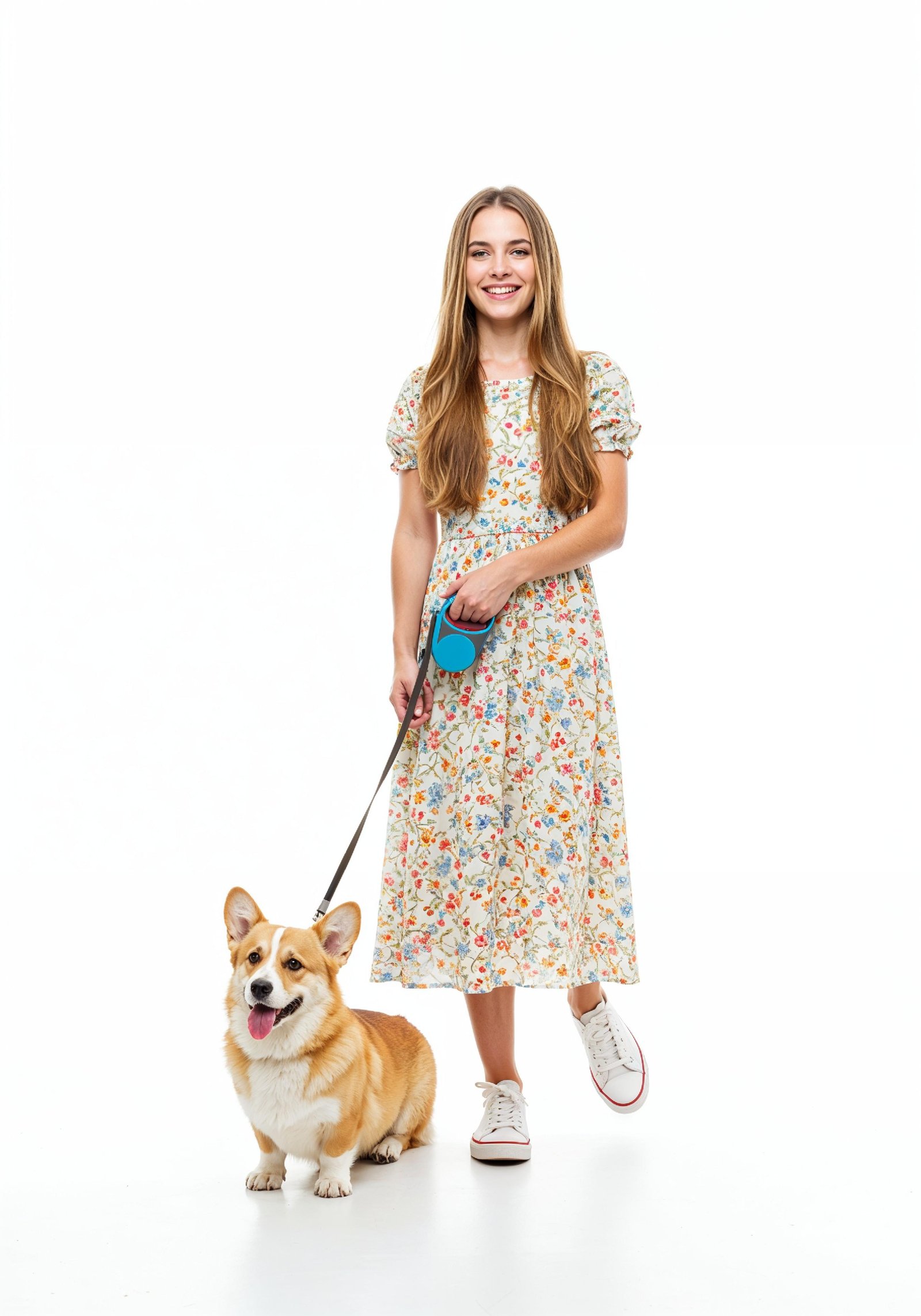 Young Woman with Pet Dog Lifestyle Portrait in Casual Fashion and Animal Companion Theme