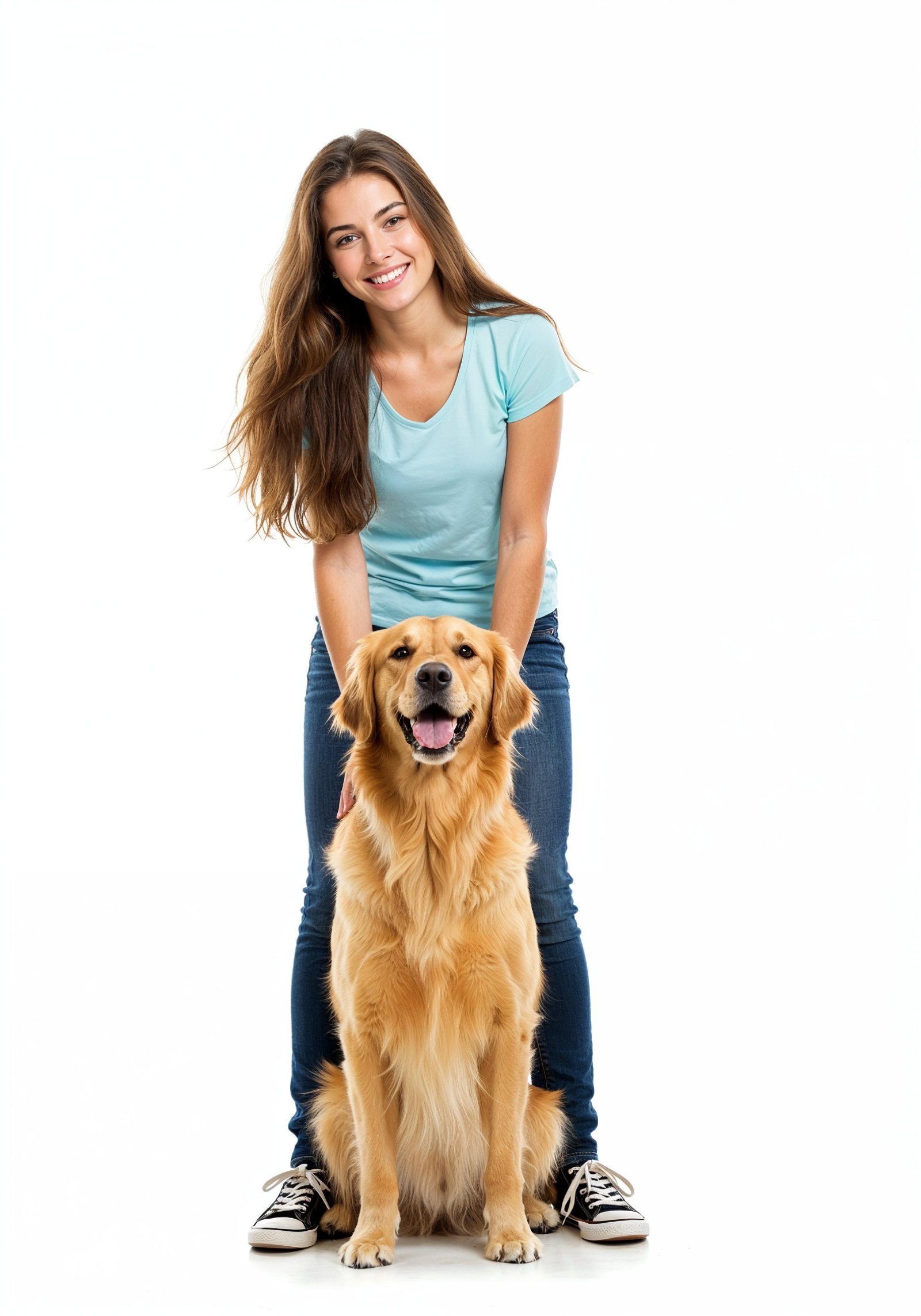 Young Woman with Pet Dog Lifestyle Portrait in Casual Fashion and Animal Companion Theme