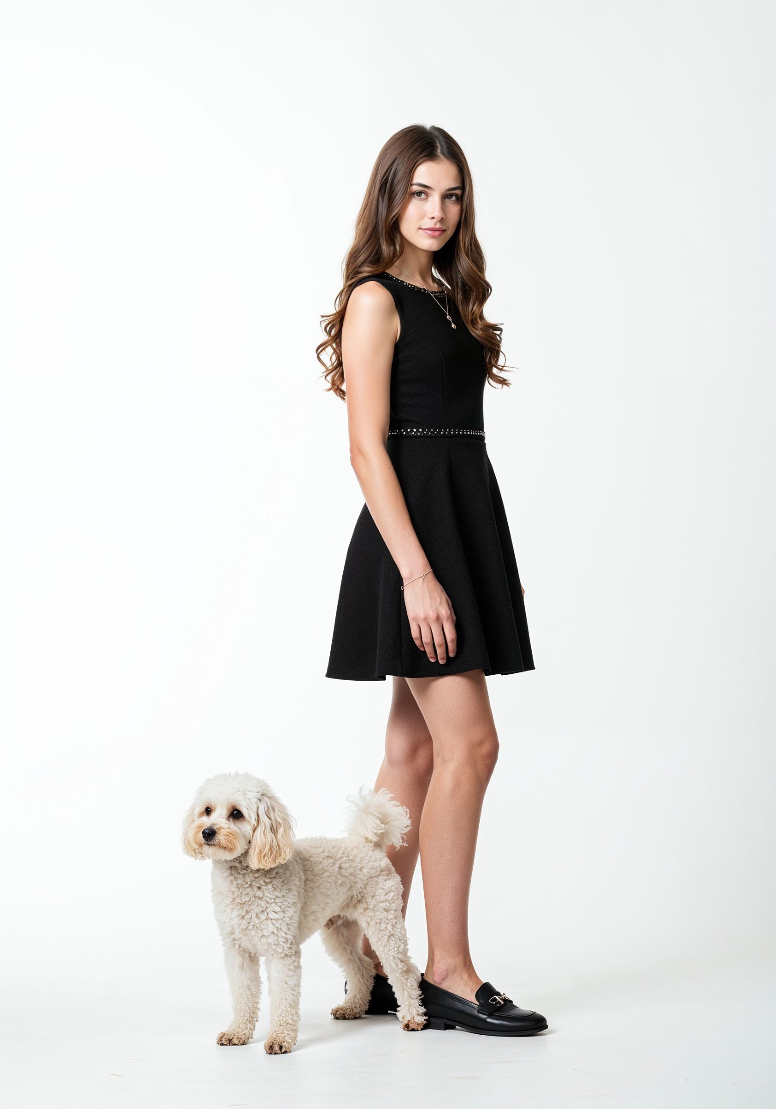 Young Woman with Pet Dog Lifestyle Portrait in Casual Fashion and Animal Companion Theme