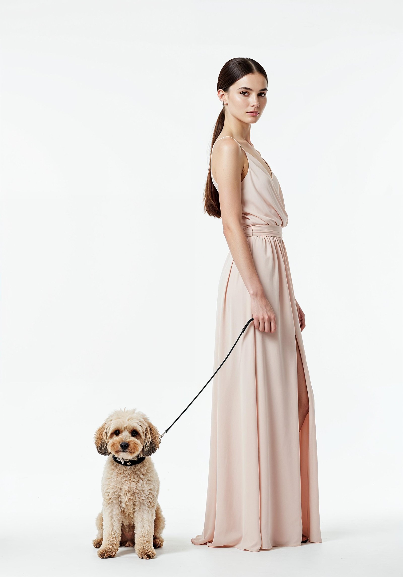 Young Woman with Pet Dog Lifestyle Portrait in Casual Fashion and Animal Companion Theme
