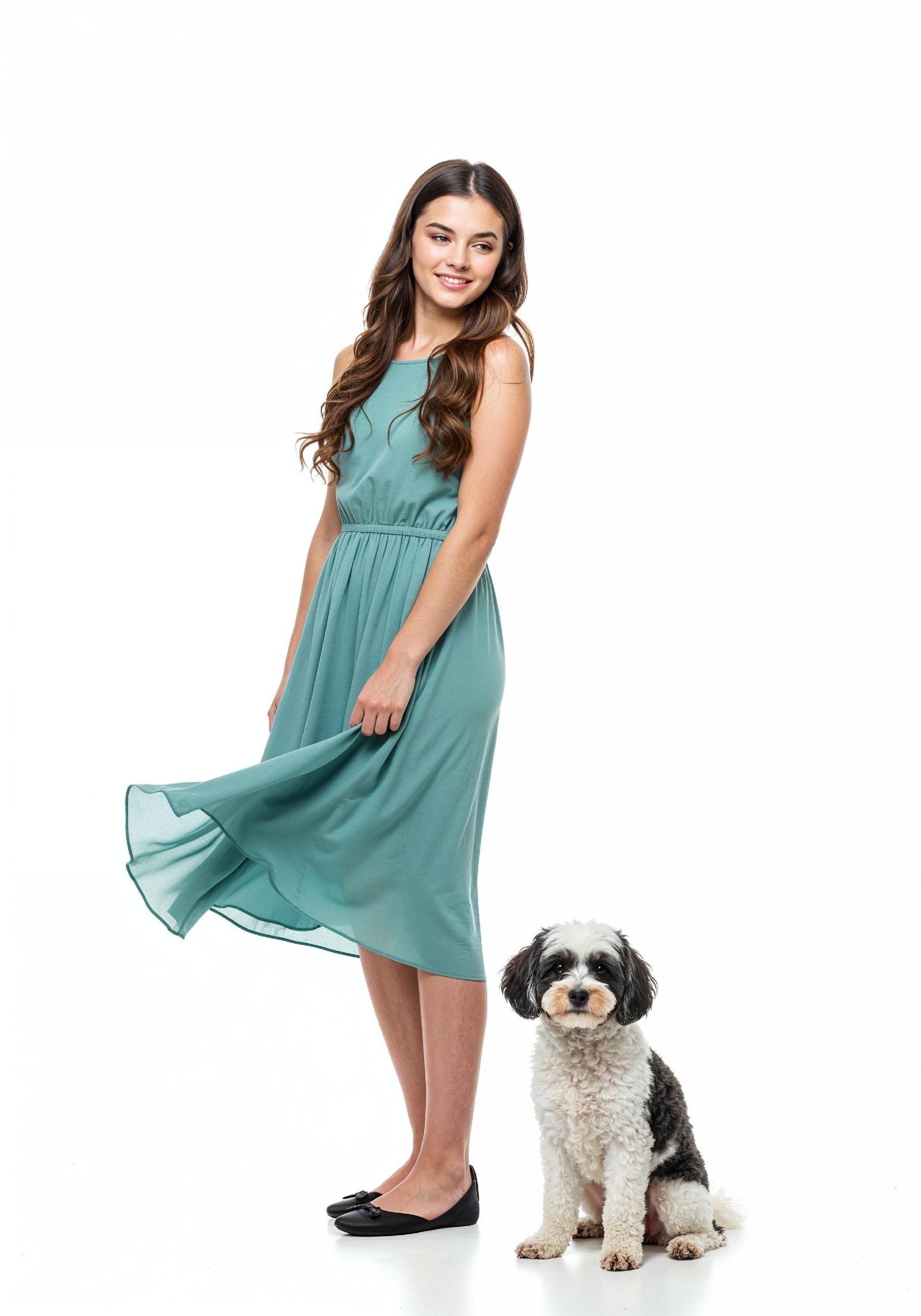 Young Woman with Pet Dog Lifestyle Portrait in Casual Fashion and Animal Companion Theme
