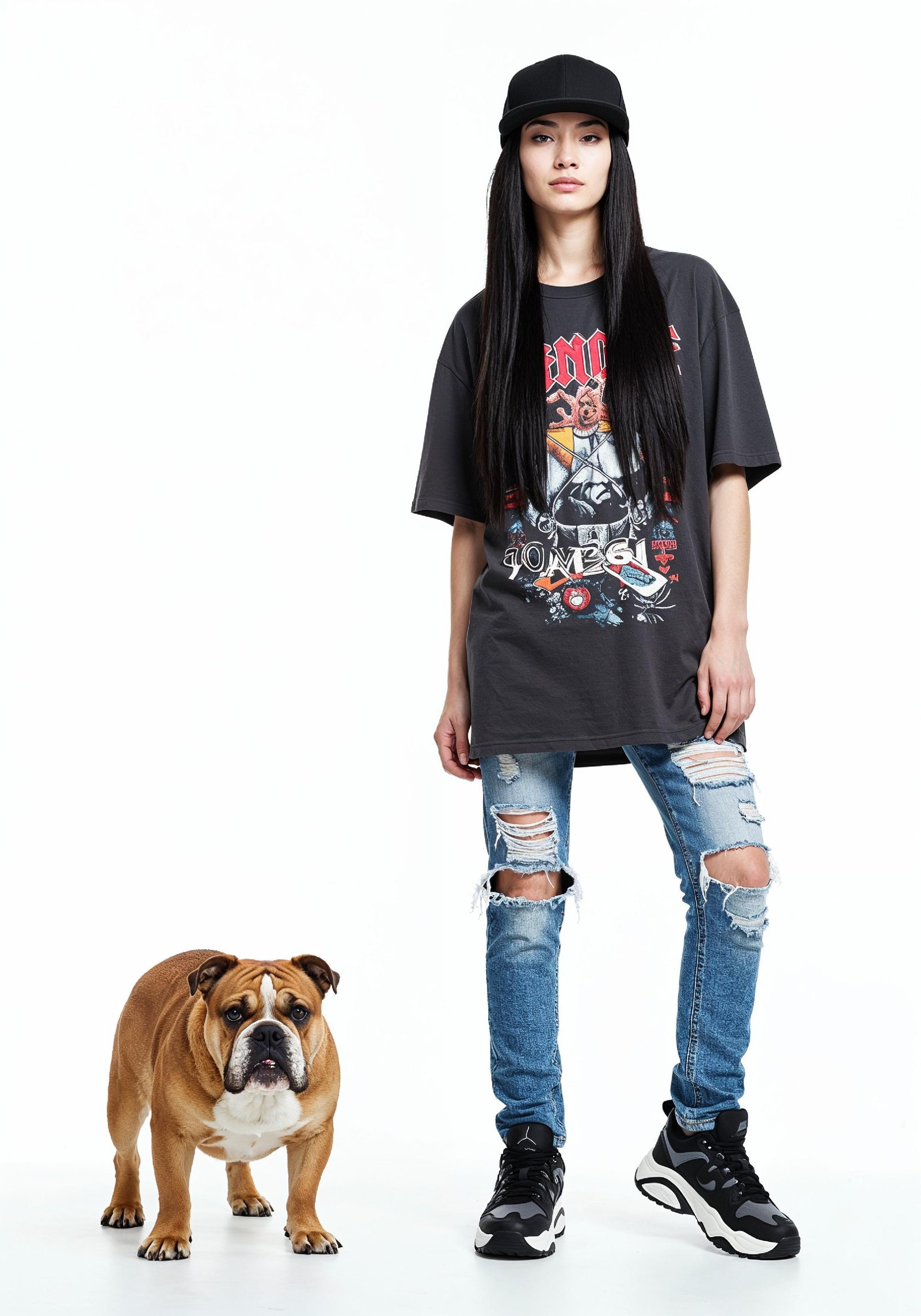 Young Woman with Pet Dog Lifestyle Portrait in Casual Fashion and Animal Companion Theme